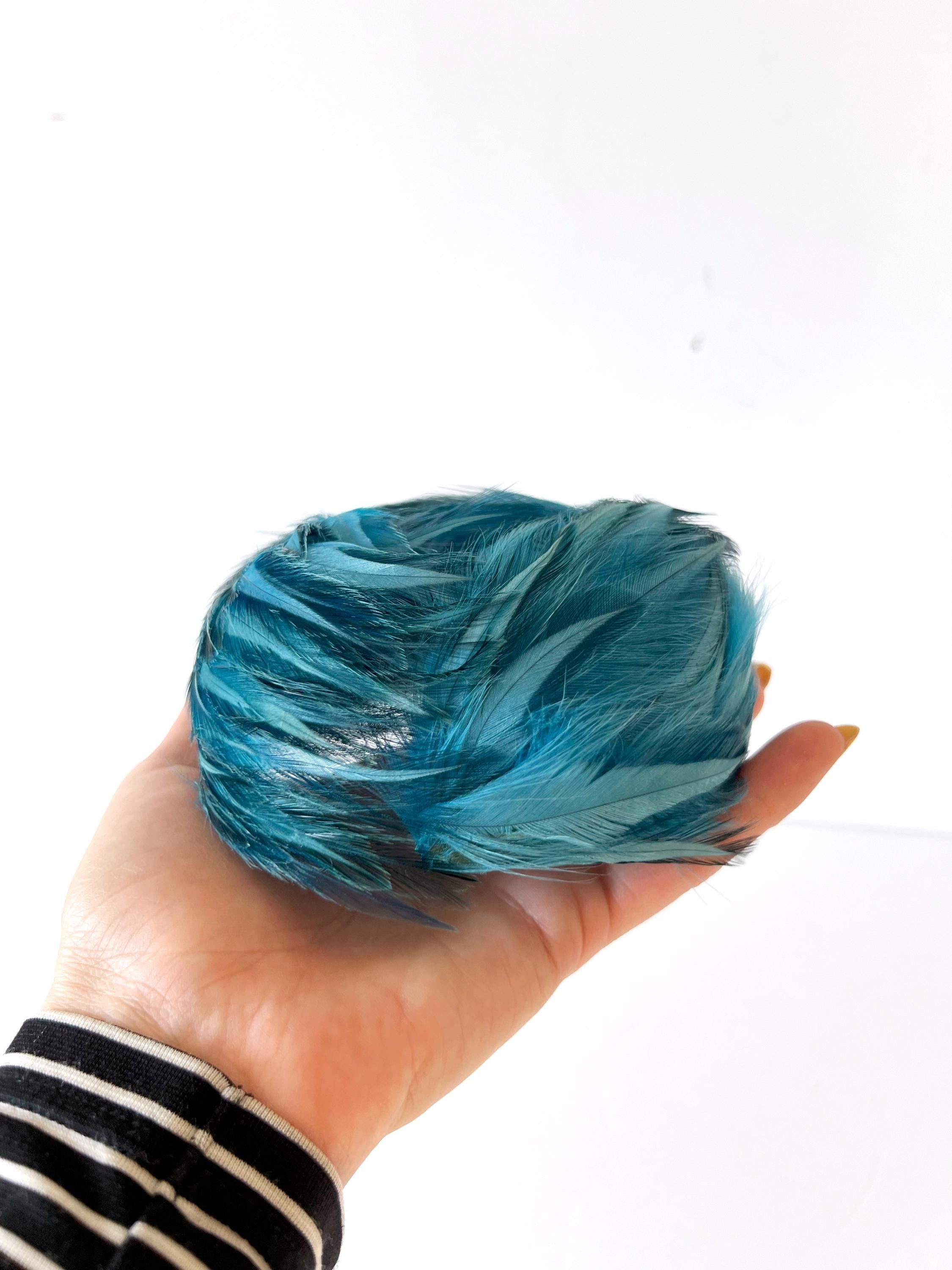 Vintage 1950s Feather Fascinator Hat / Genuine Feather /  Blue /  Hair Accessory