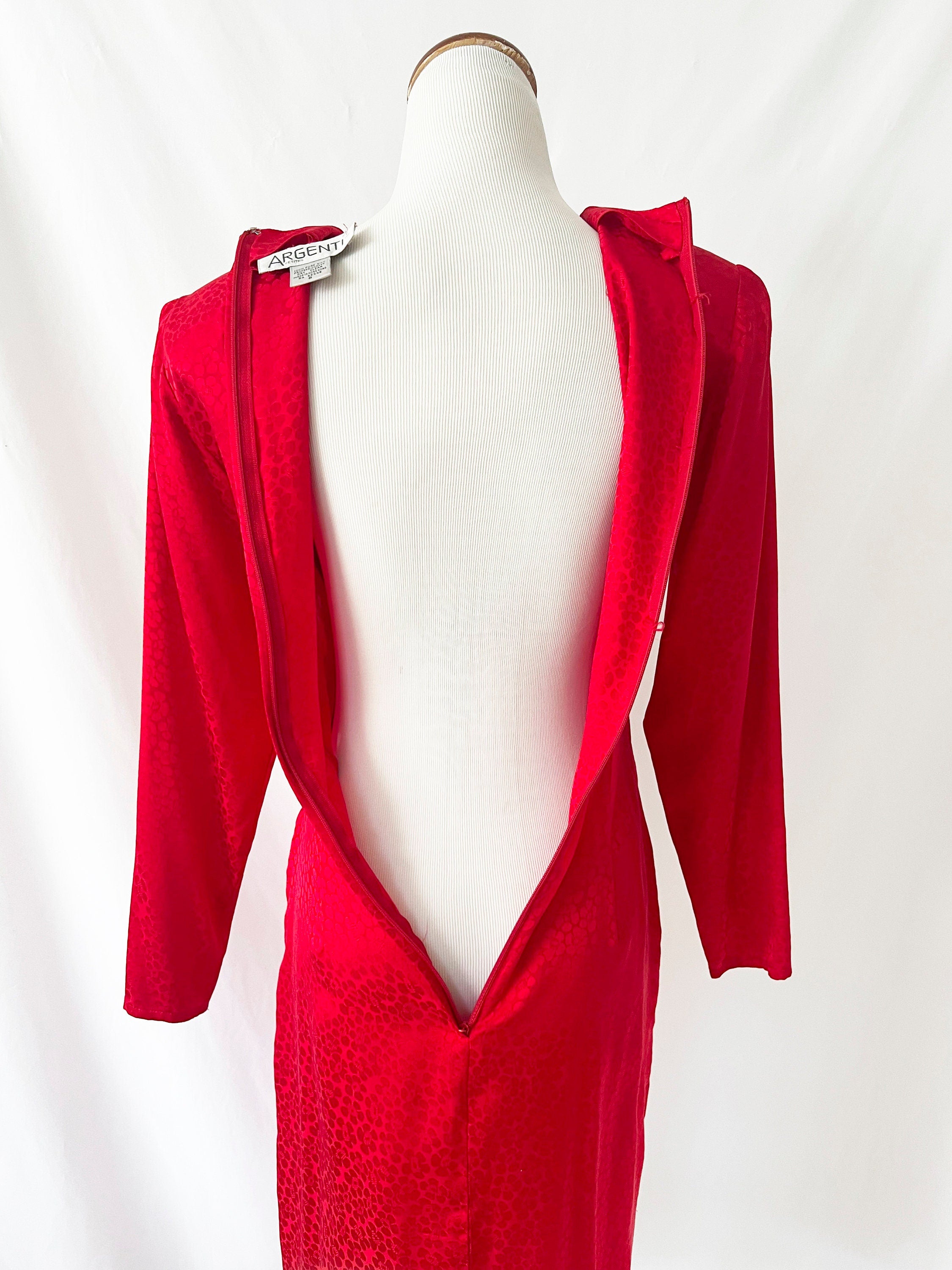 1980s vintage red silk dress with sequin waist argenti small