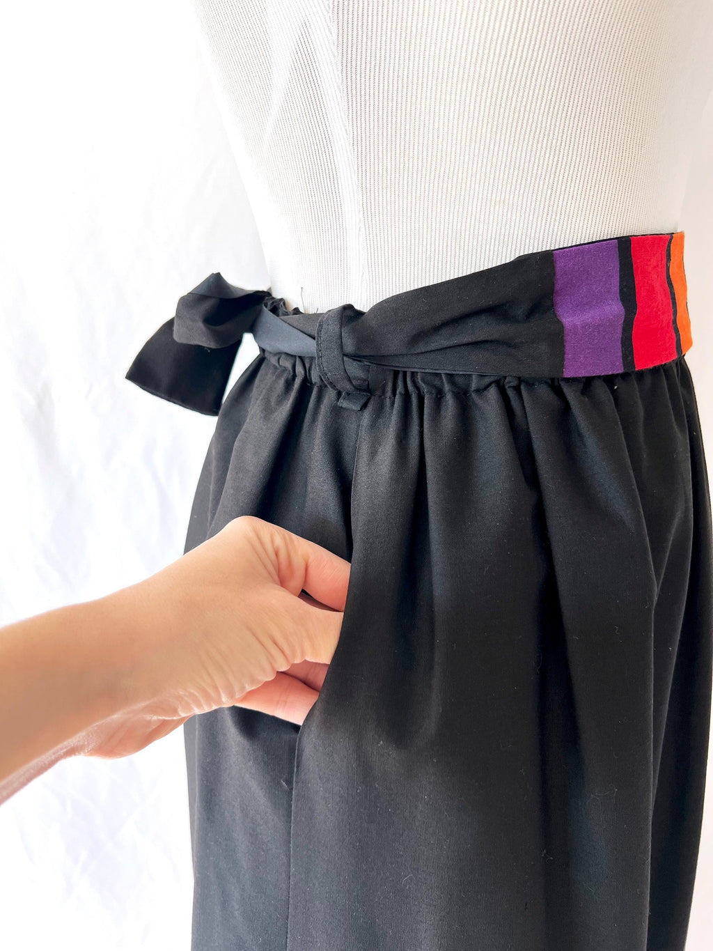 quilted patchwork skirt black with colorful geometric shapes small / medium