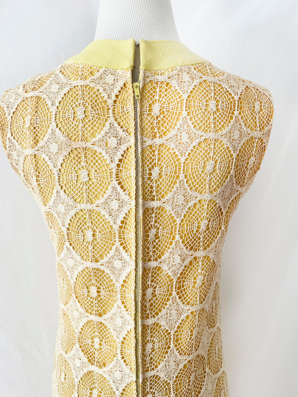 Vintage 1960s Crochet Linen Dress: Mod Yellow Sheath, Pockets, Medium