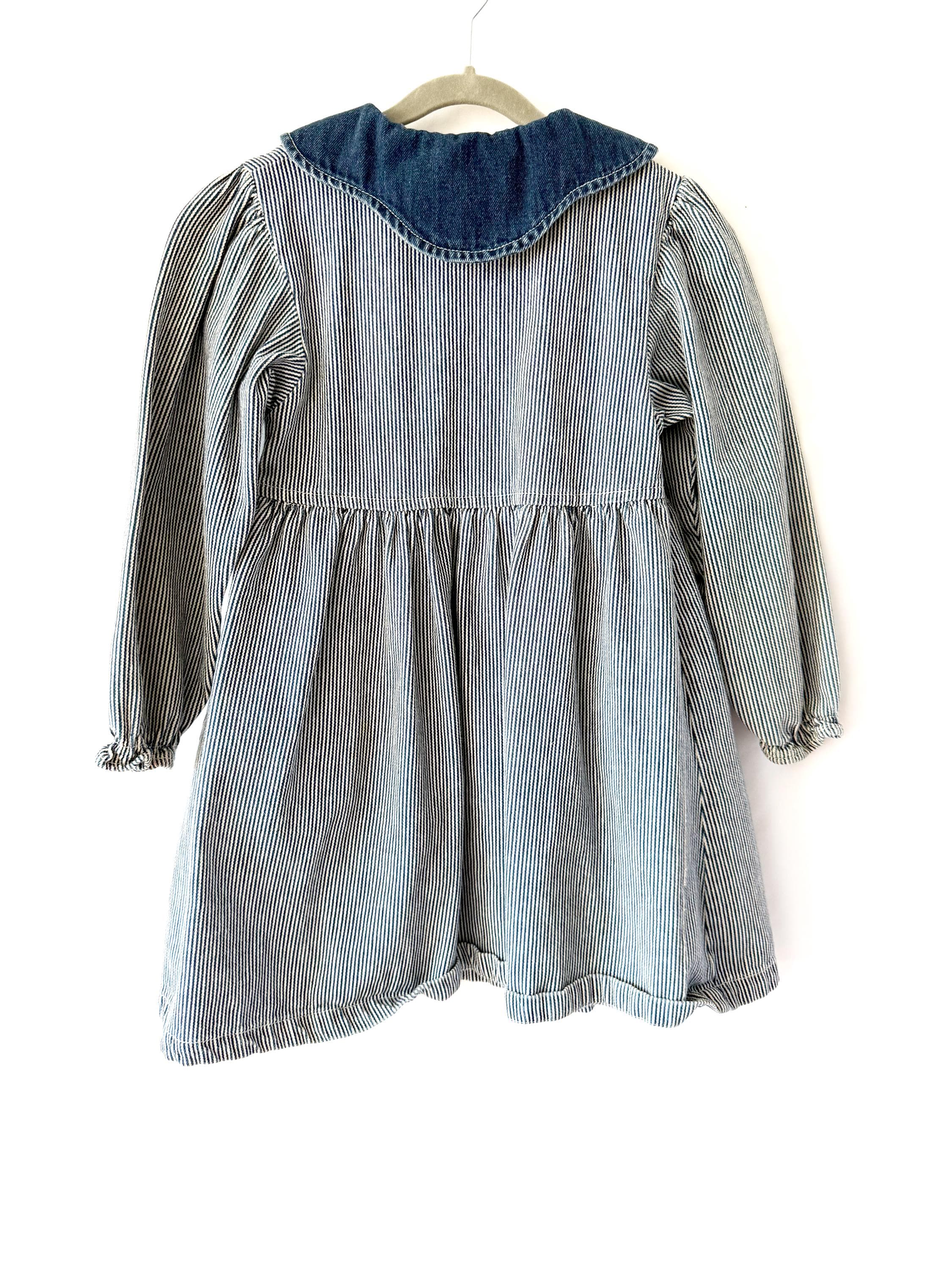 6XR Vintage Striped Denim Dress with Colorful Ribbons and Buttons