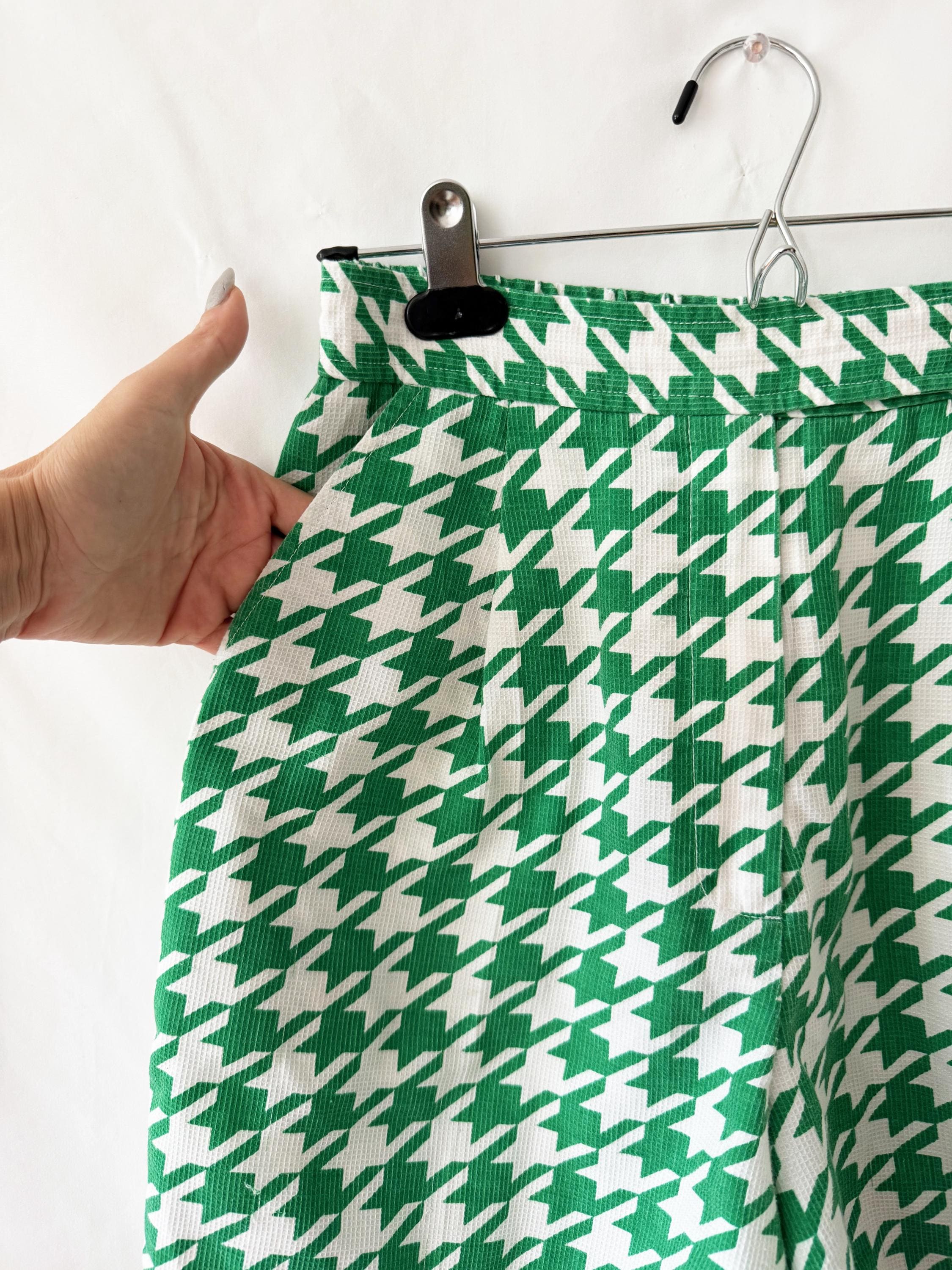 Vintage Green and White Houndstooth Shorts