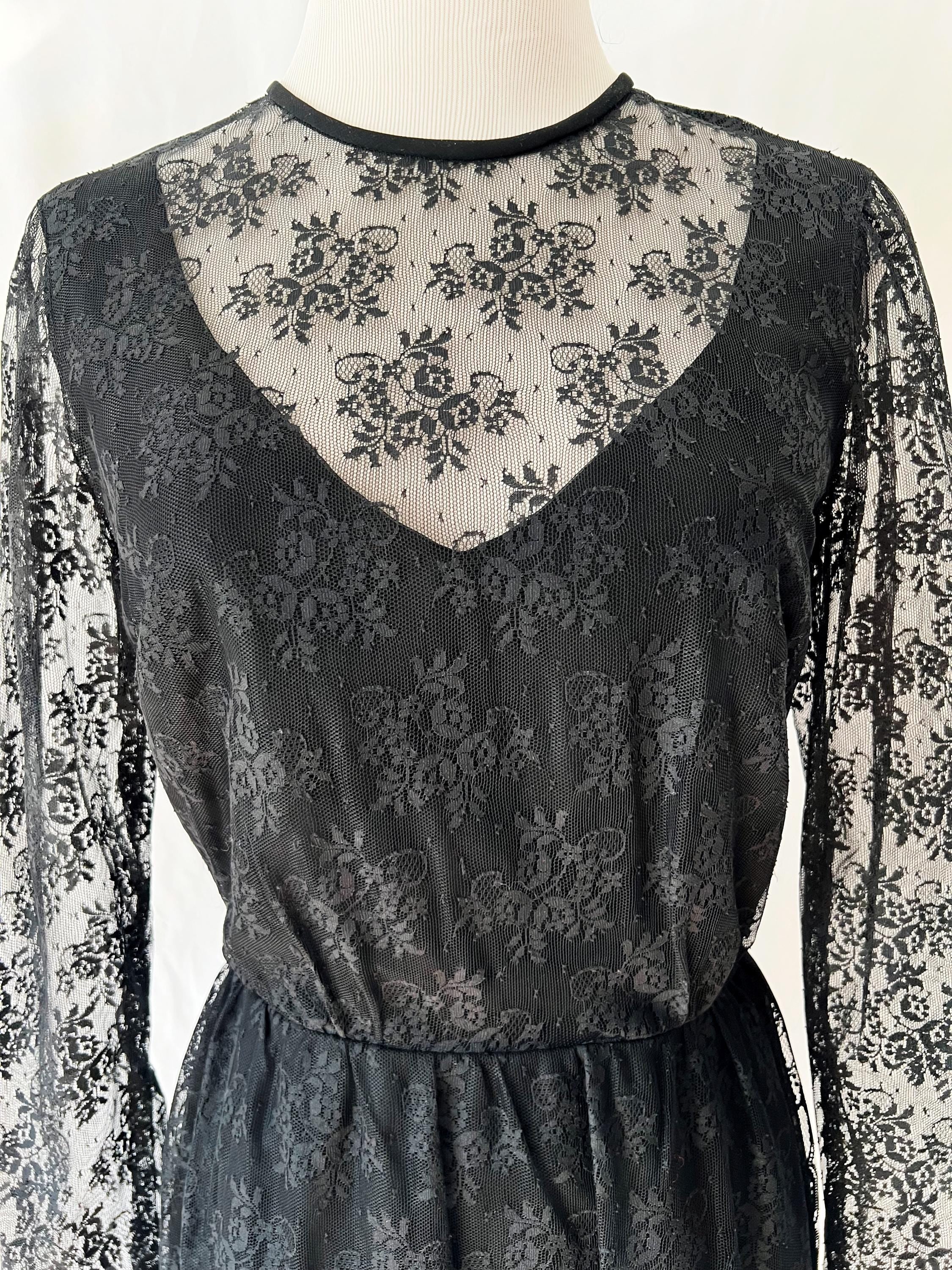 vintage 1980s black lace dress medium