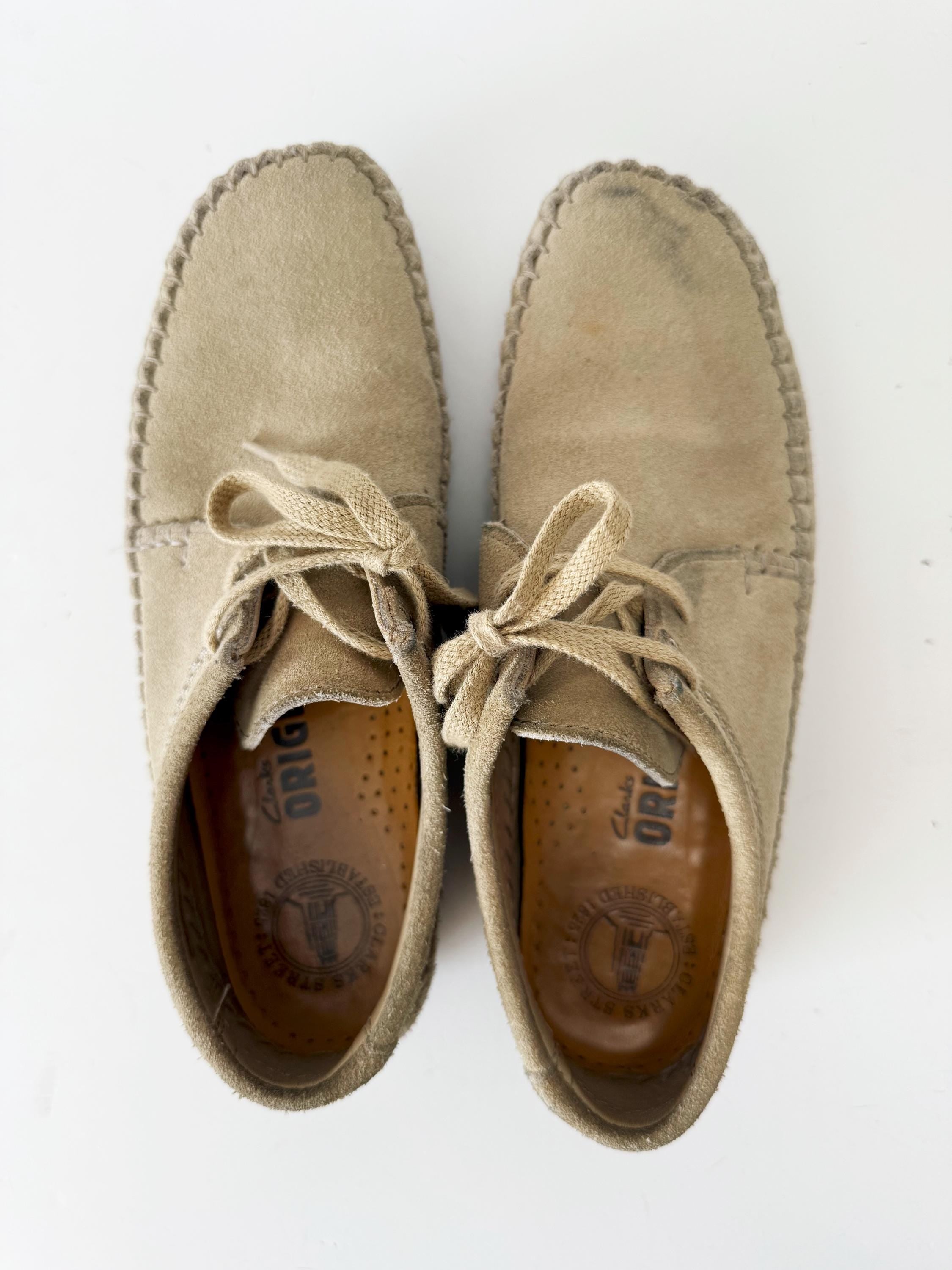 vintage clarks beige moccasin lace up shoes size 8