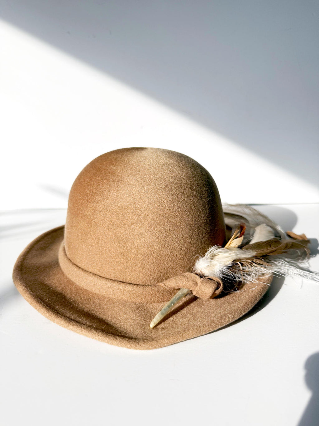 1960s Vintage Wool Bowler Hat with Feathers - Geo. W. Bollman