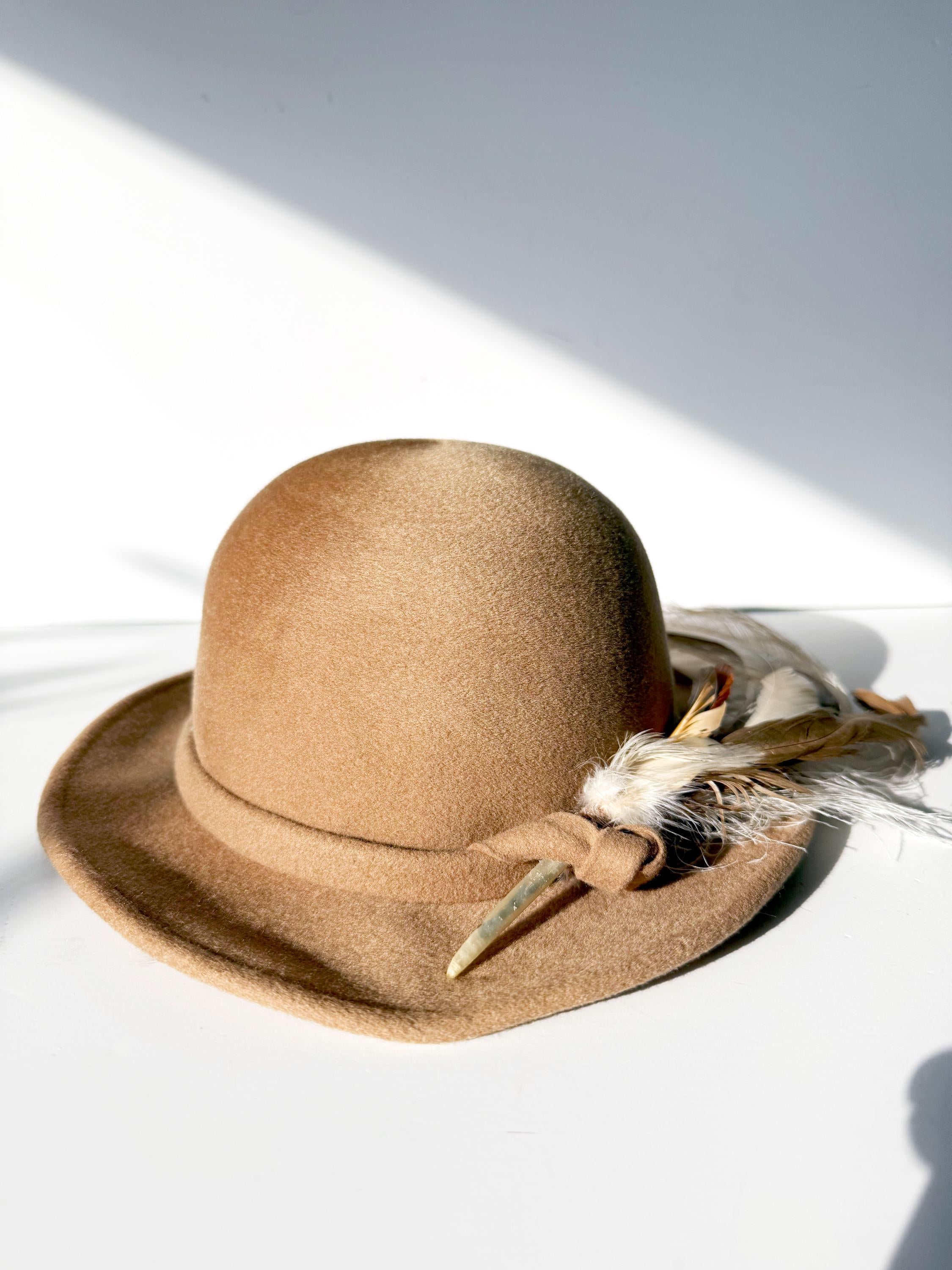 1960s Vintage Wool Bowler Hat with Feathers - Geo. W. Bollman