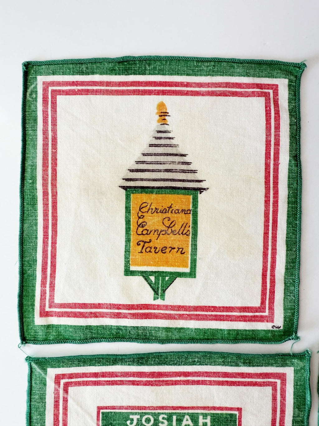 Vintage Christiana Campbell's Tavern Napkins, Williamsburg Virginia Souvenir Cocktail Napkins, Josiah Chowning