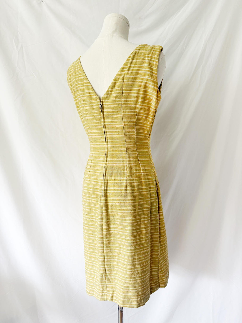 1960s Mustard Striped Cotton Shift Dress Small