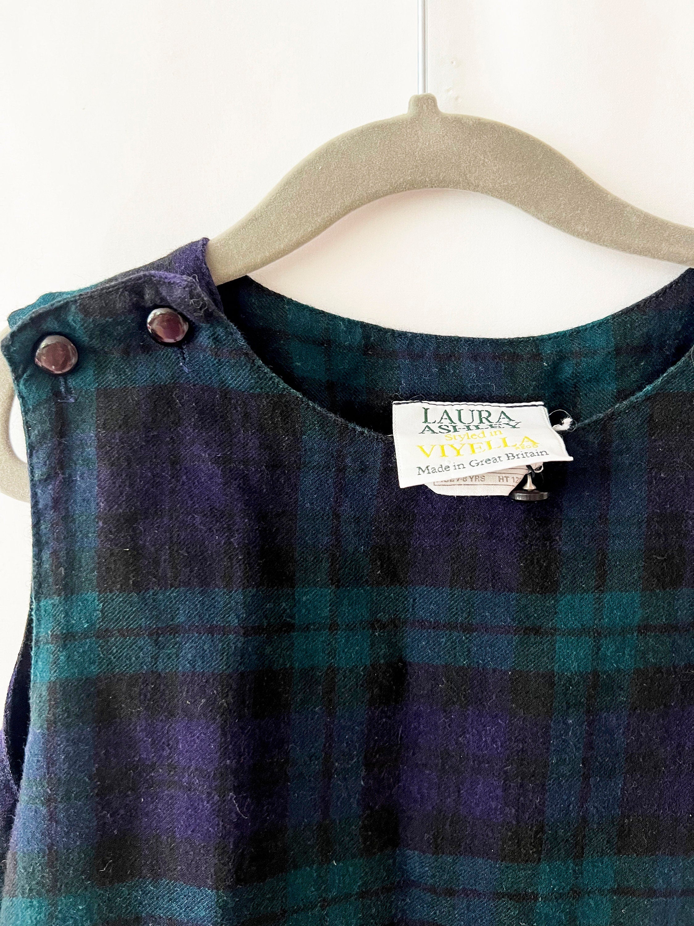 laura ashley dress black watch plaid  flannel dress for girls size 7-8