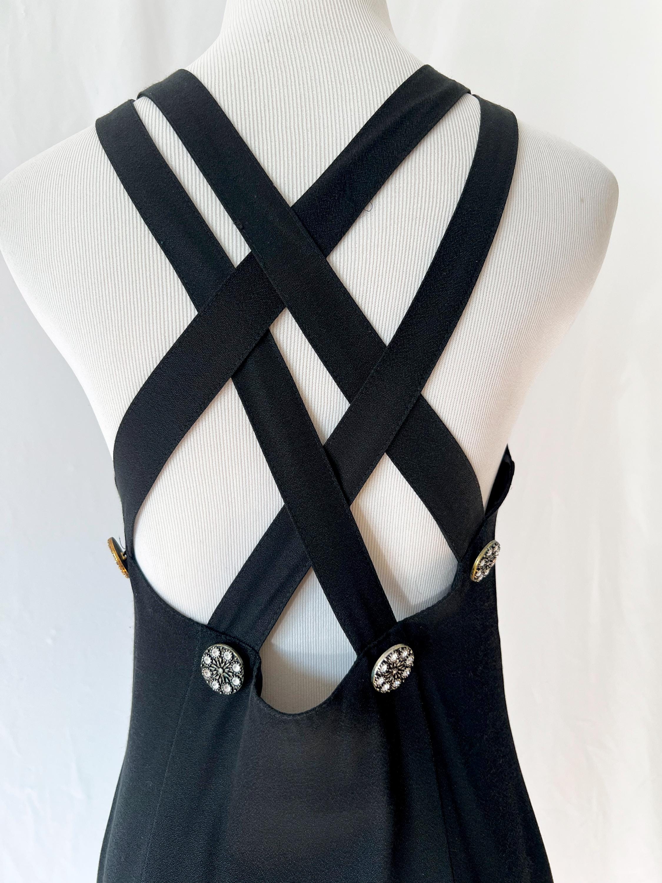 vintage beaded black dress cross back  size 8