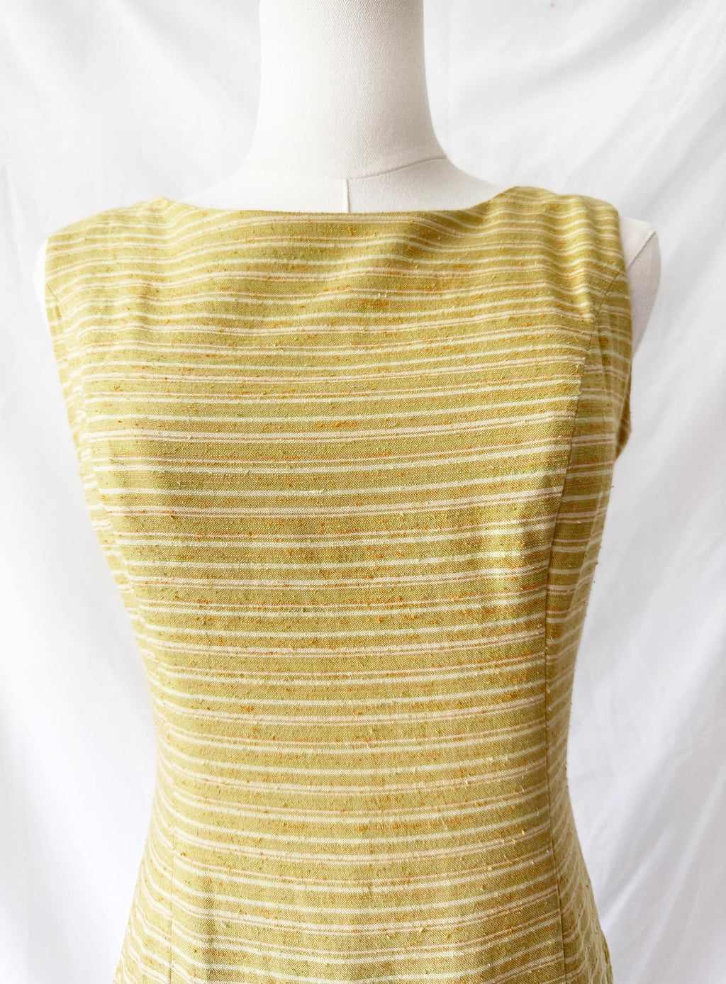 1960s Mustard Striped Cotton Shift Dress Small