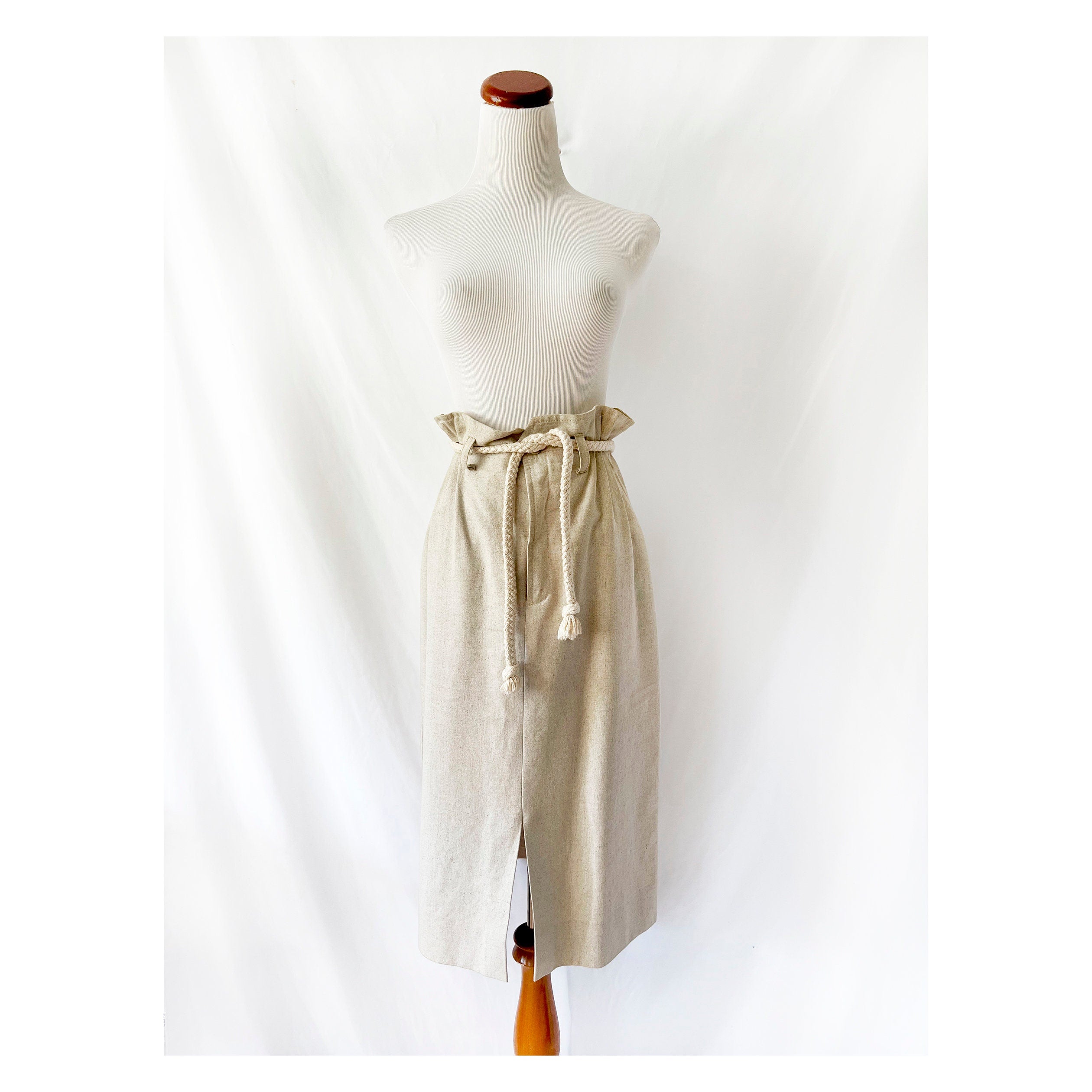 norman todd california linen skirt / rope belt / size 2