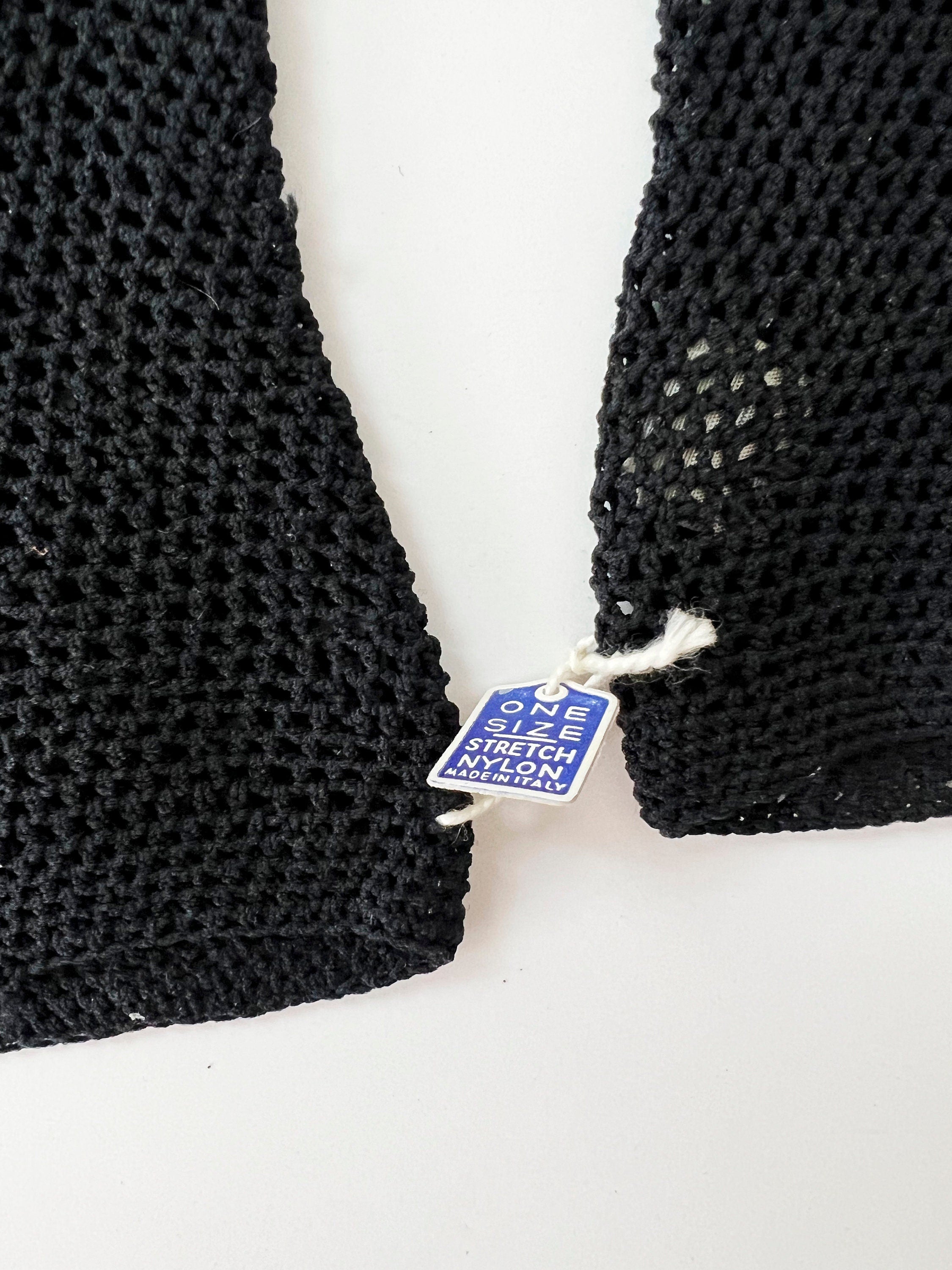 new with tags vintage 1960s black fishnet gloves xs
