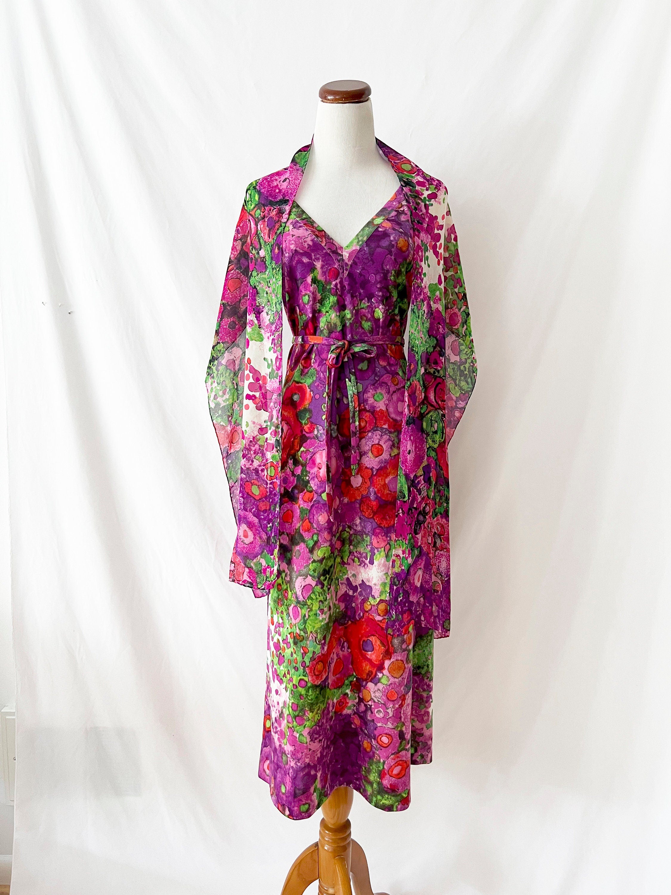goldworm vintage 1970s floral maxi dress with matching scarf and belt small