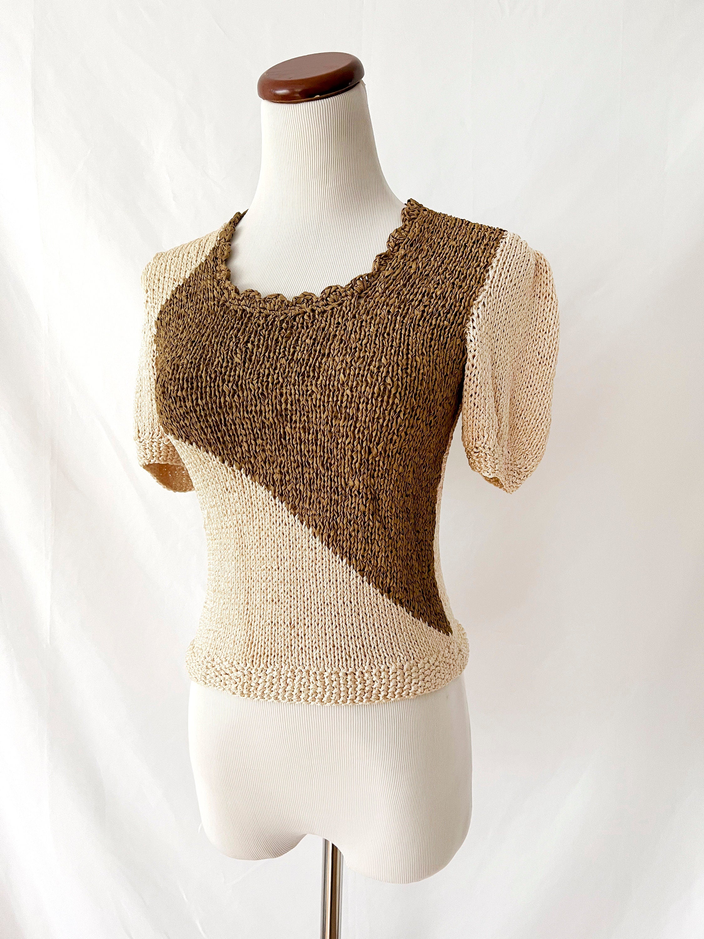 vintage 1980s ramie knit short sleeve sweater smalll