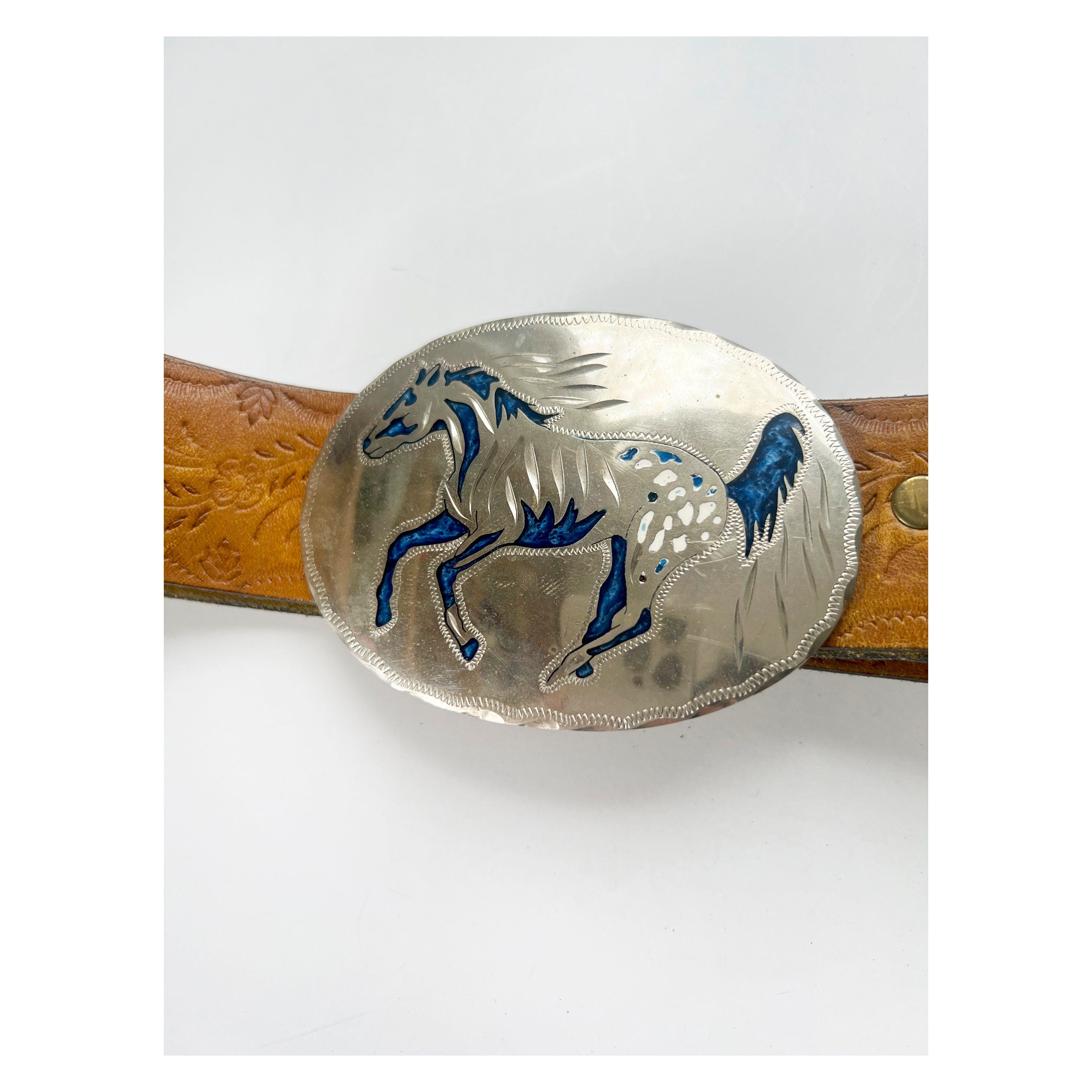 Vintage German Silver Western Belt: Leather Floral Embossed Belt, Size 8-10