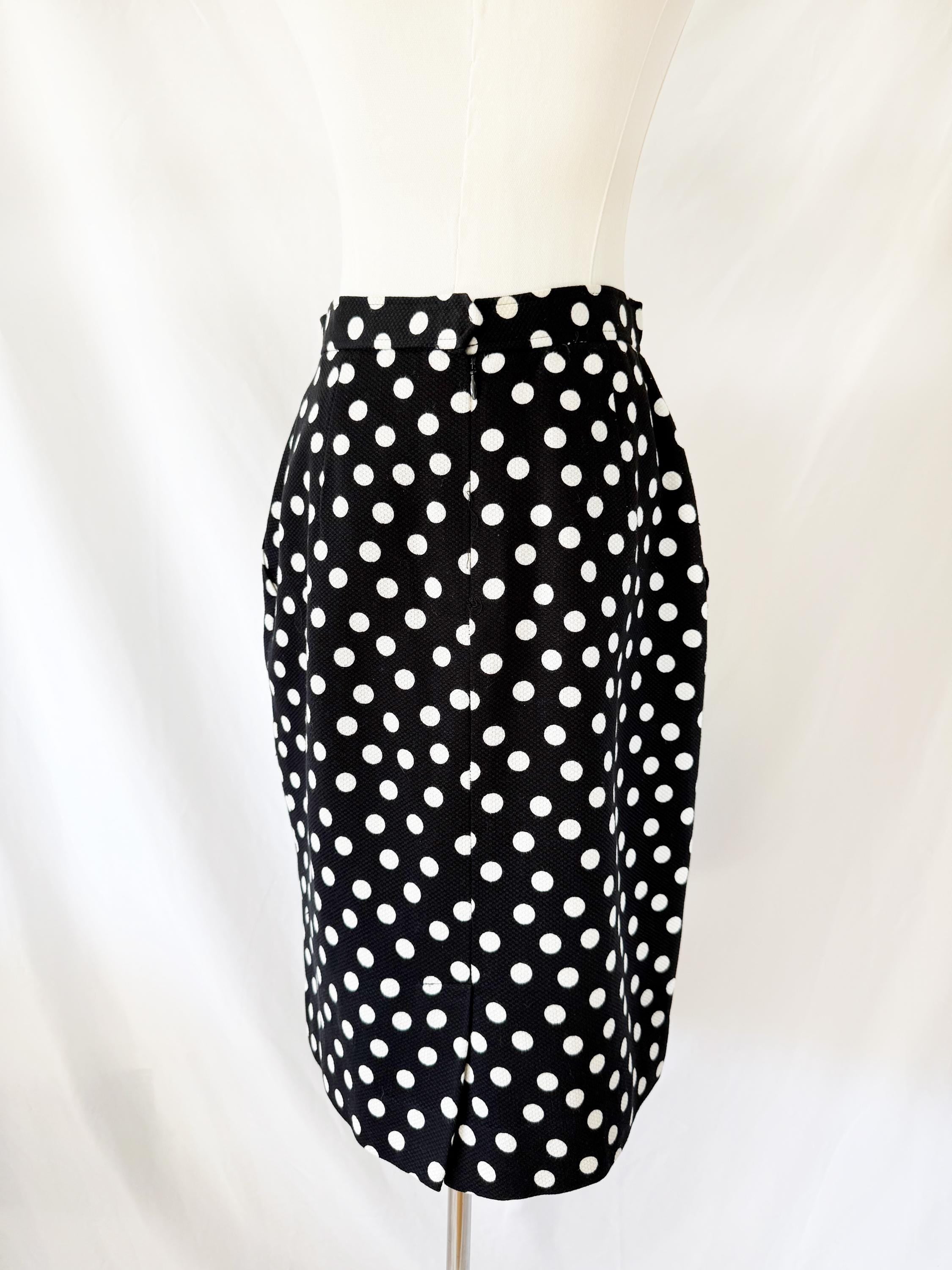Vintage Evan Picone Black & White Polka Dot Pencil Skirt Pockets Size 8
