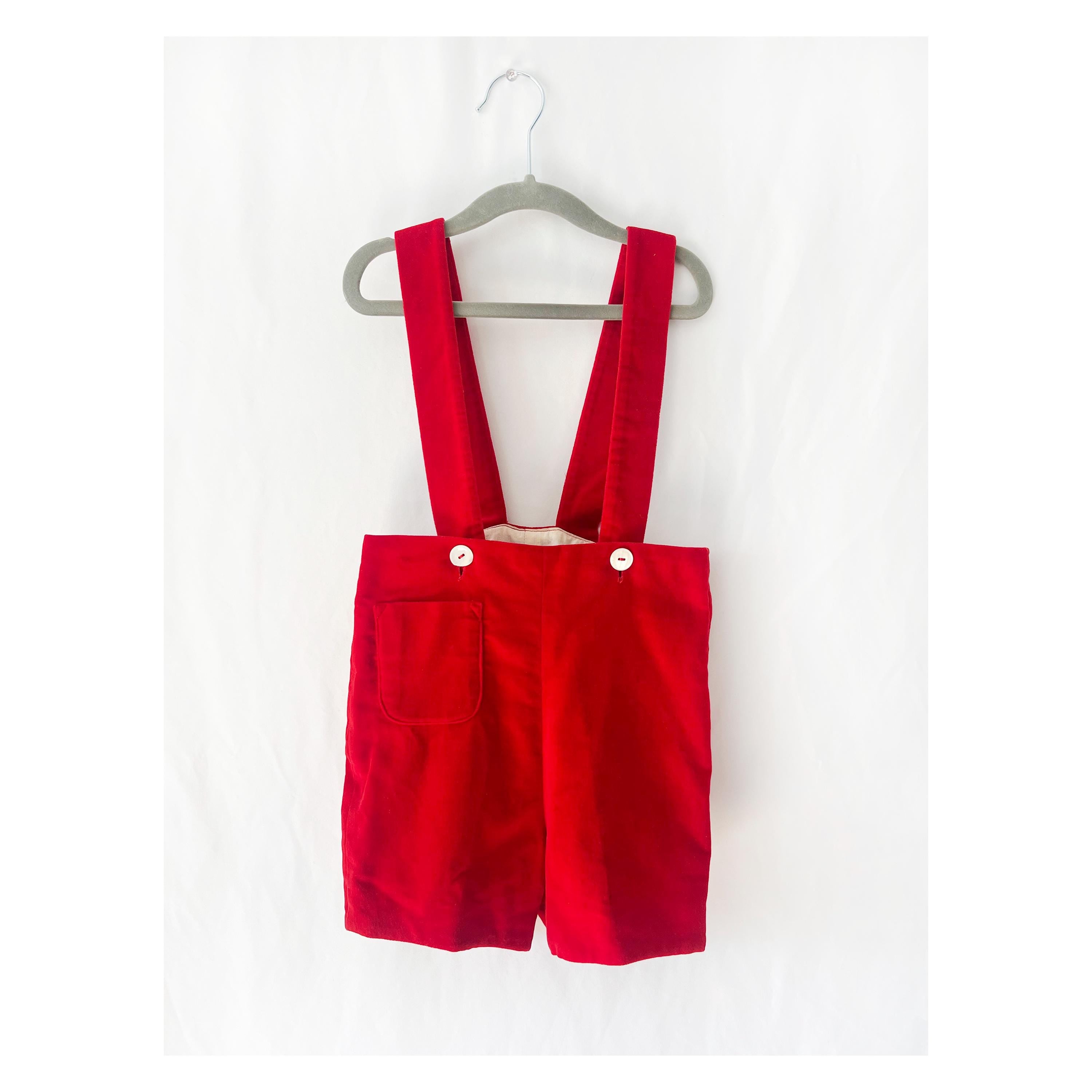 toddler size 4  1960s red velvet suspender shorts