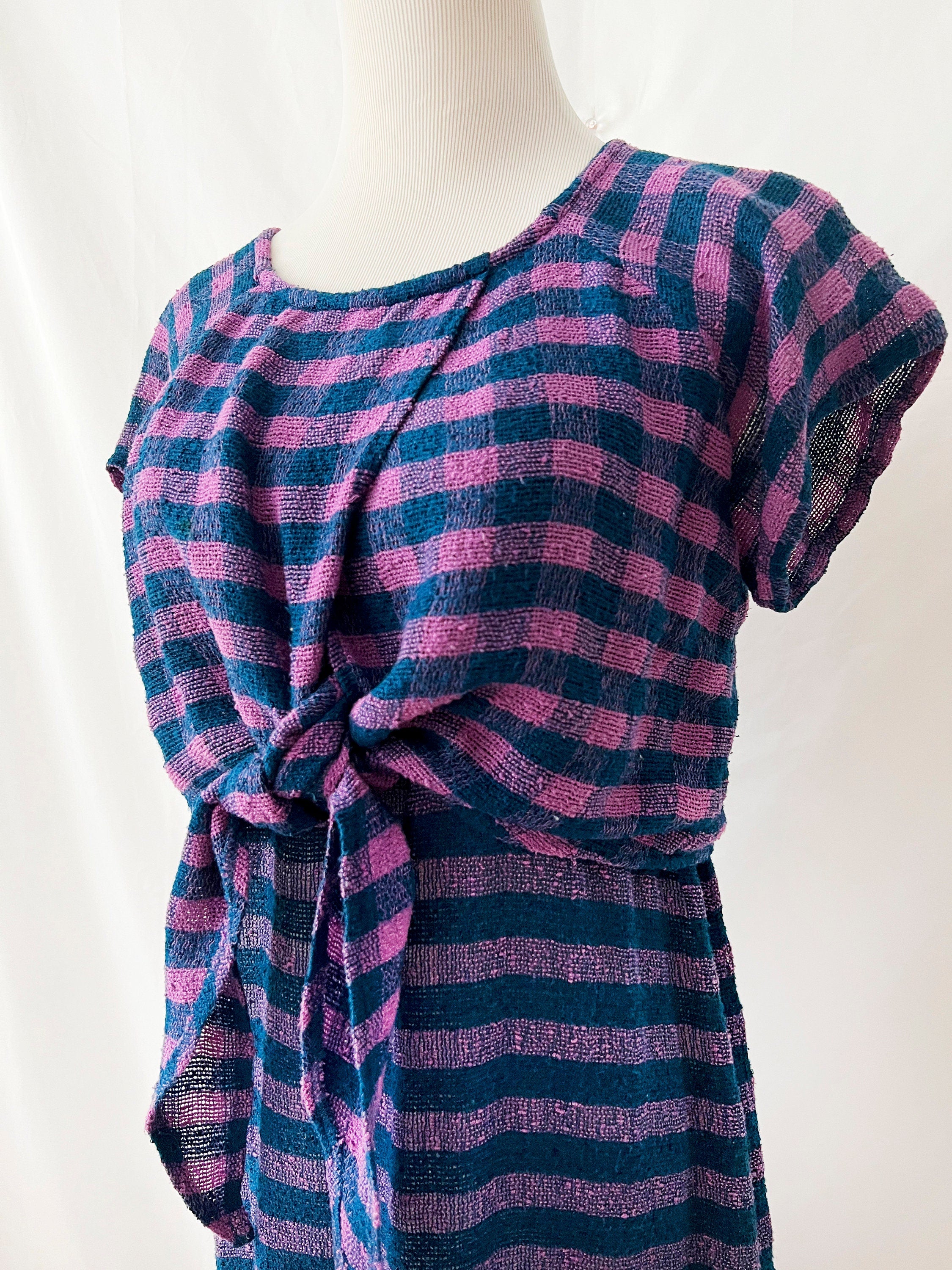 rabbit rabbit rabbit new york / vintage 1980s purple plaid dress / tie front / size  6
