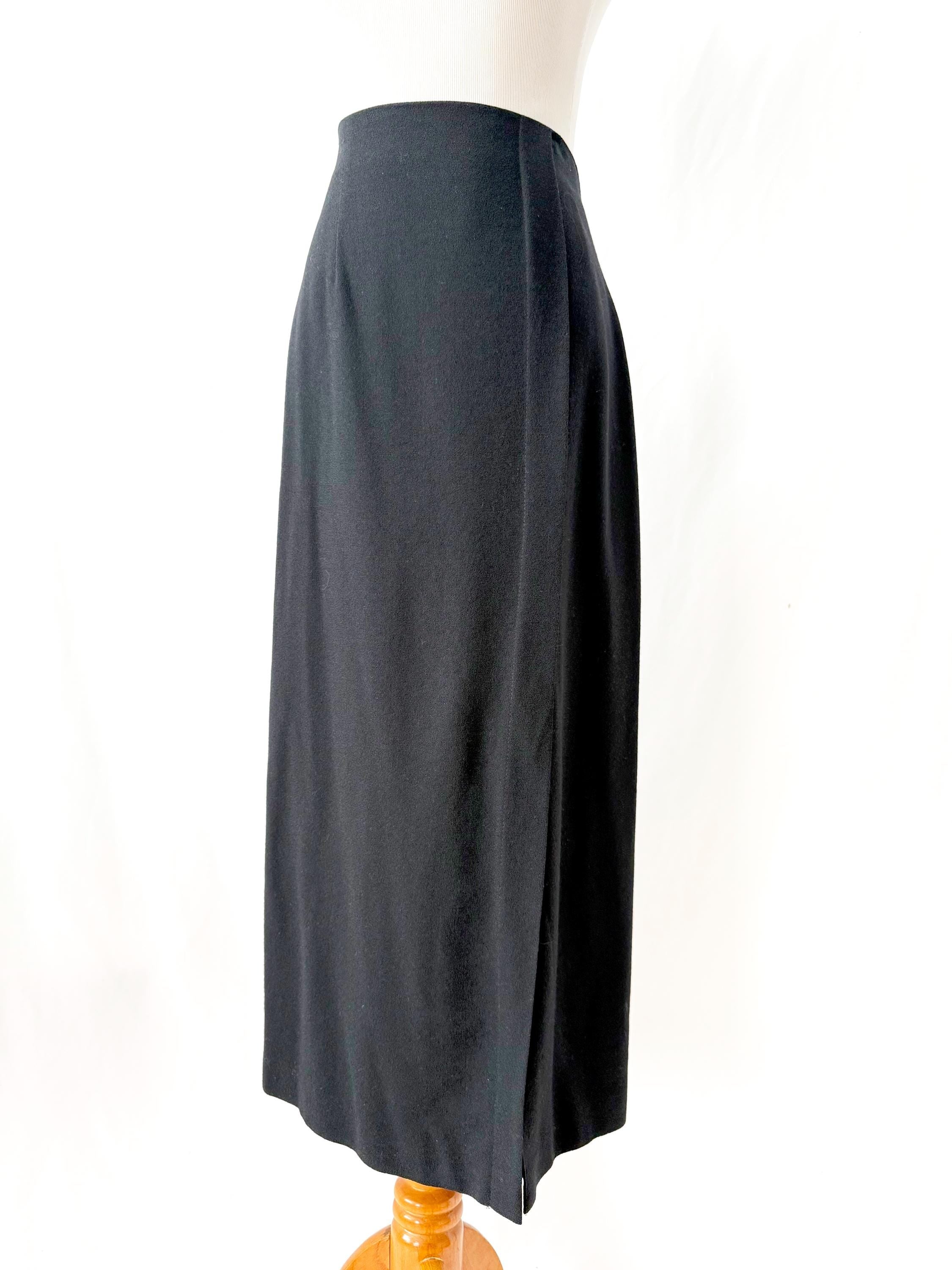 Vintage Norman Baxter Black Wool Pencil Skirt with Slit Size 6