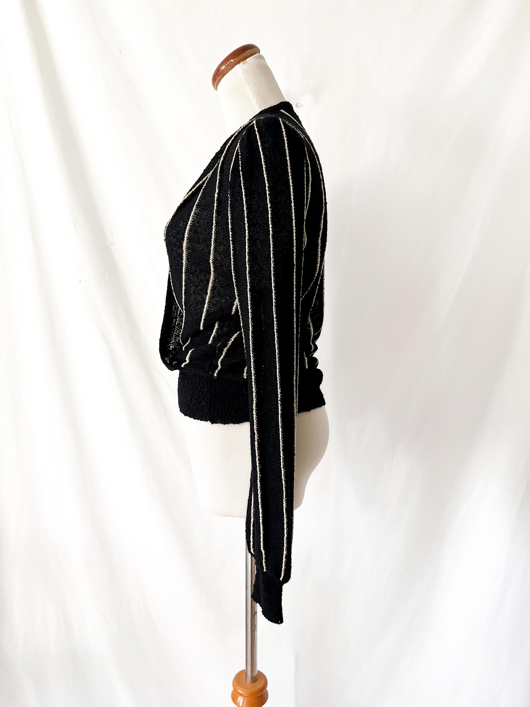 casual corner vintage 1970s deep v sweater black and white stripes medium