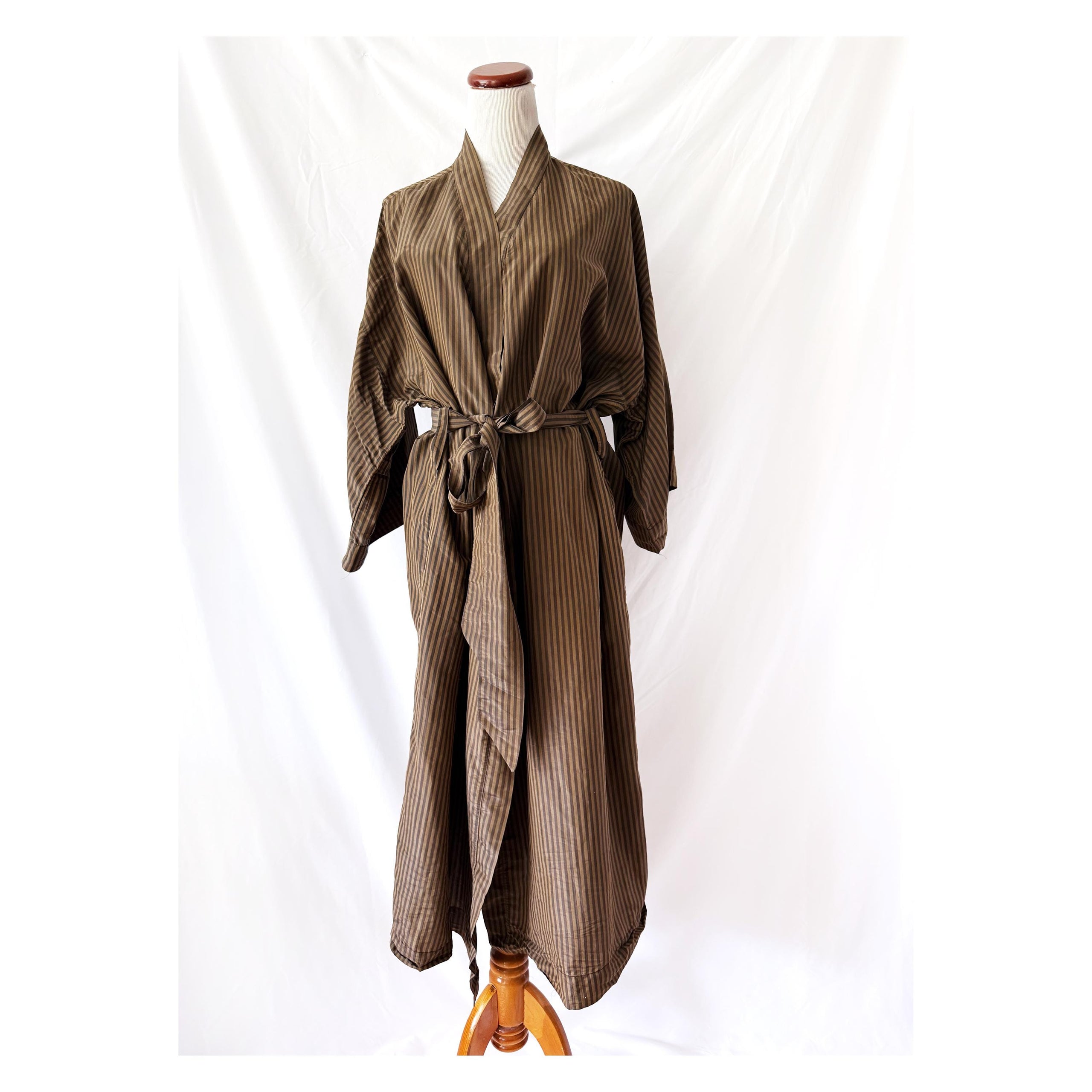 Brown and Gold Striped Silk Robe Medium