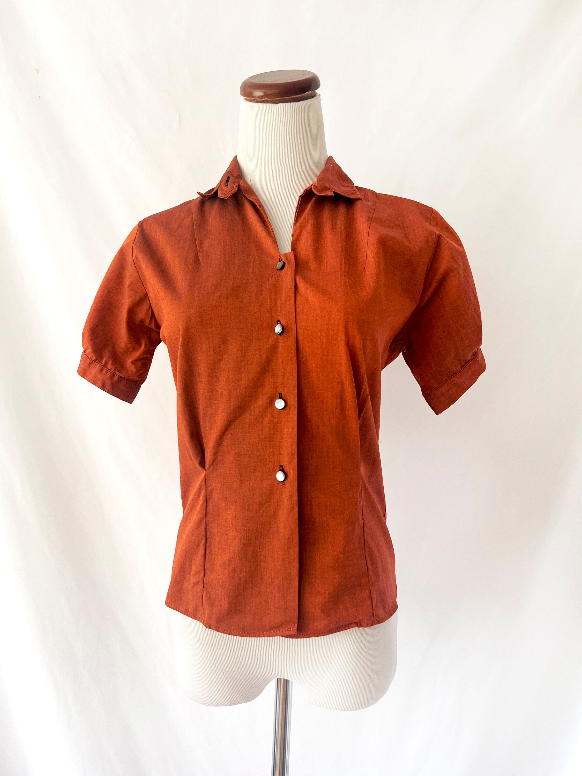 ship n shore blouse vintage 60s bronze shirt short sleeve buttondownnew with tags small
