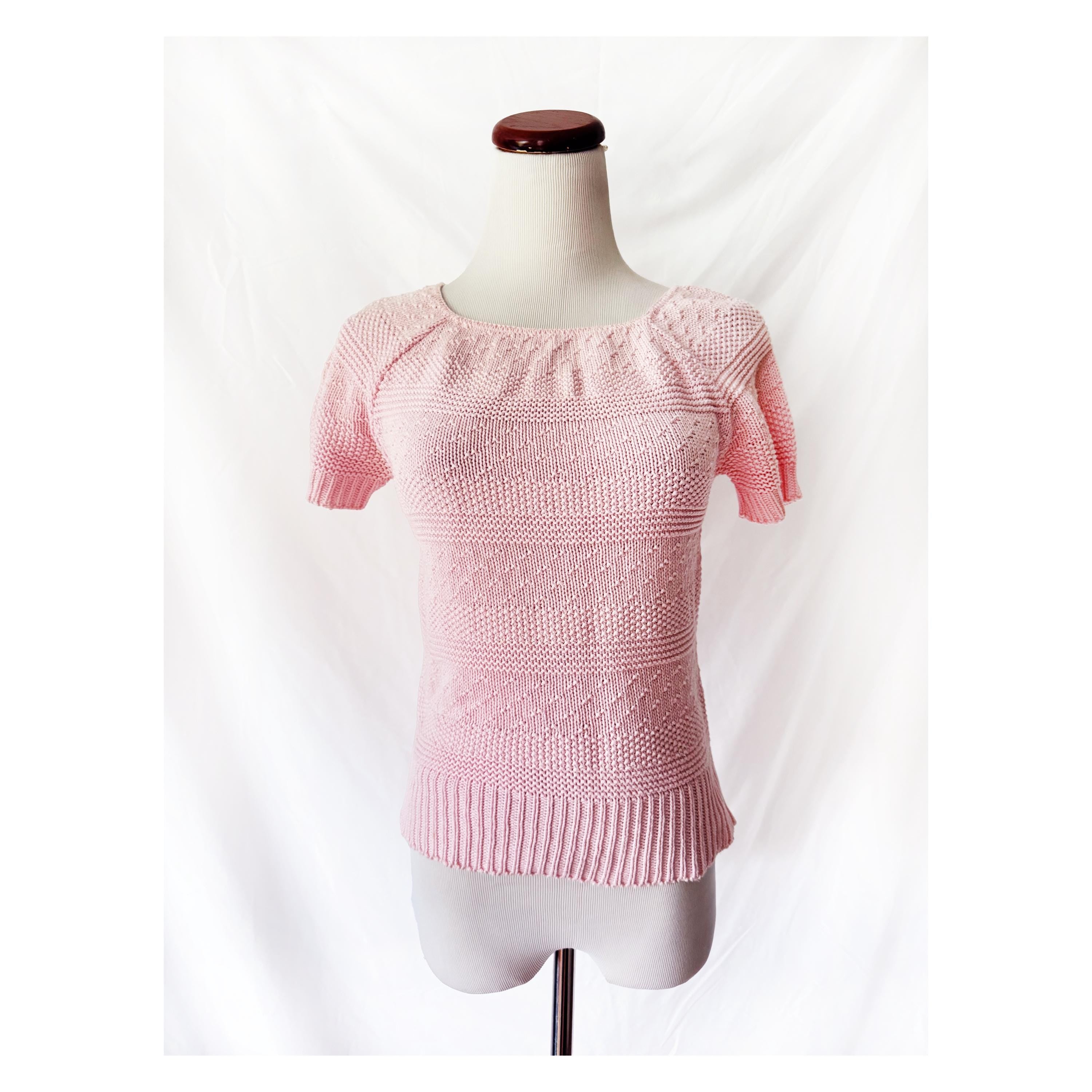 Vintage 80s Pink Knit Sweater Shirt Short Sleeves  Lord & Taylor Small