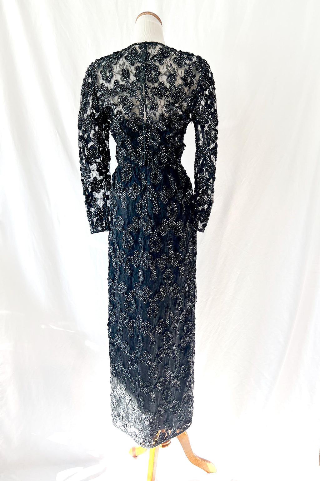 1980s Couture Gown: Vintage Black Lace Ribbon Party Dress