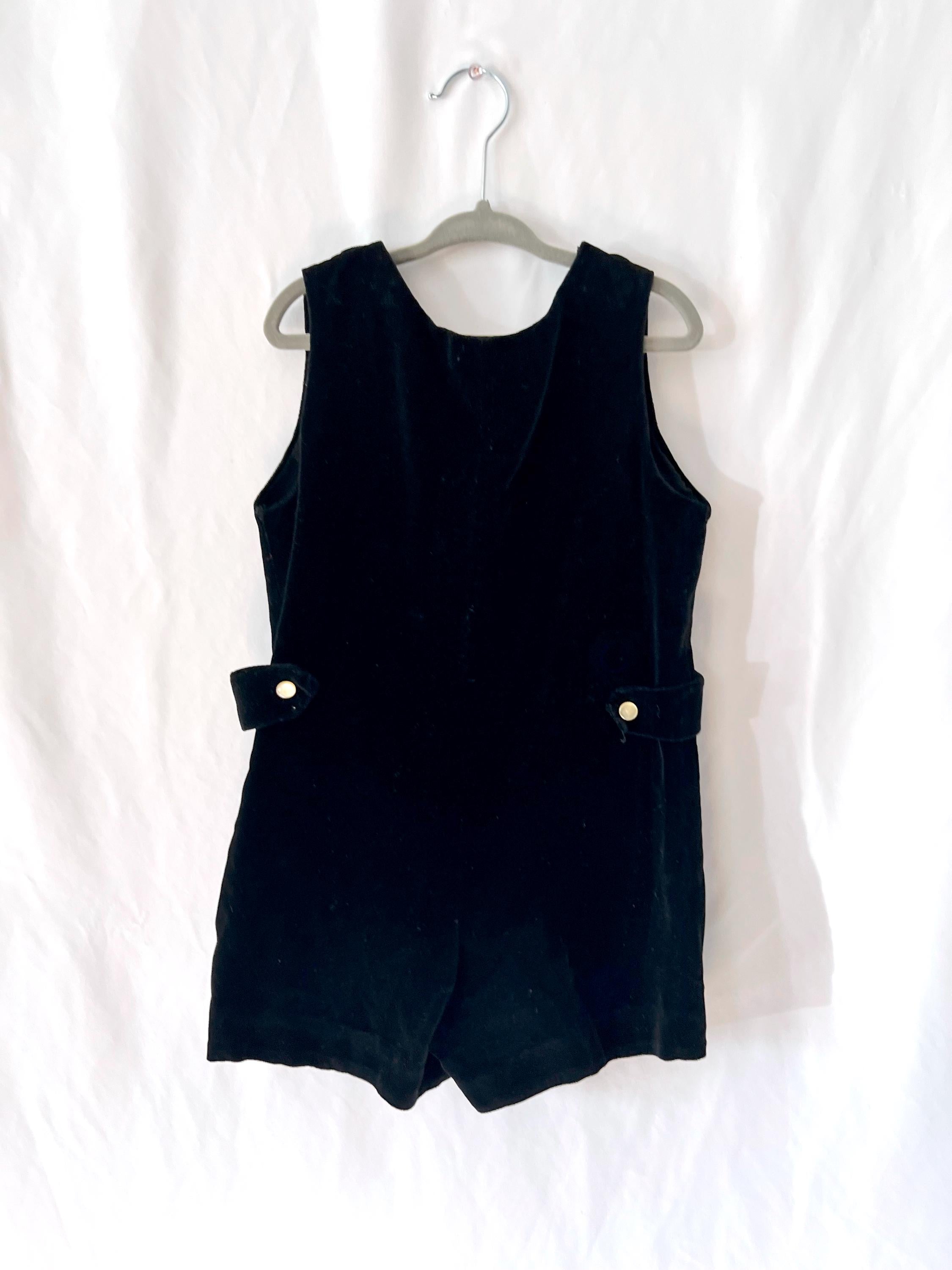vintage 1960s black velvet shortalls overalls one piece toddler size 4