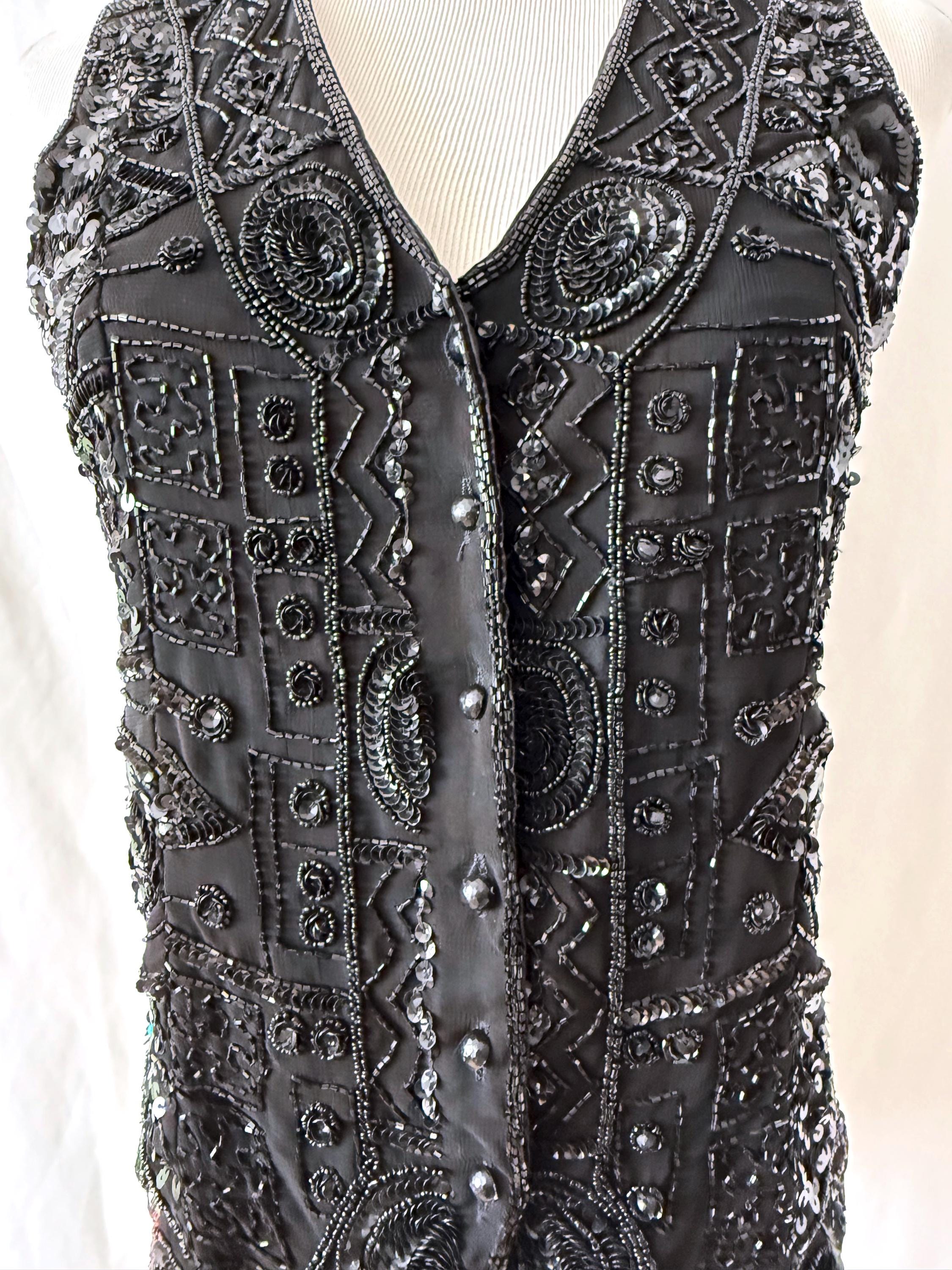 black sequined waistcoat black sequin  vest top charlotte halton small