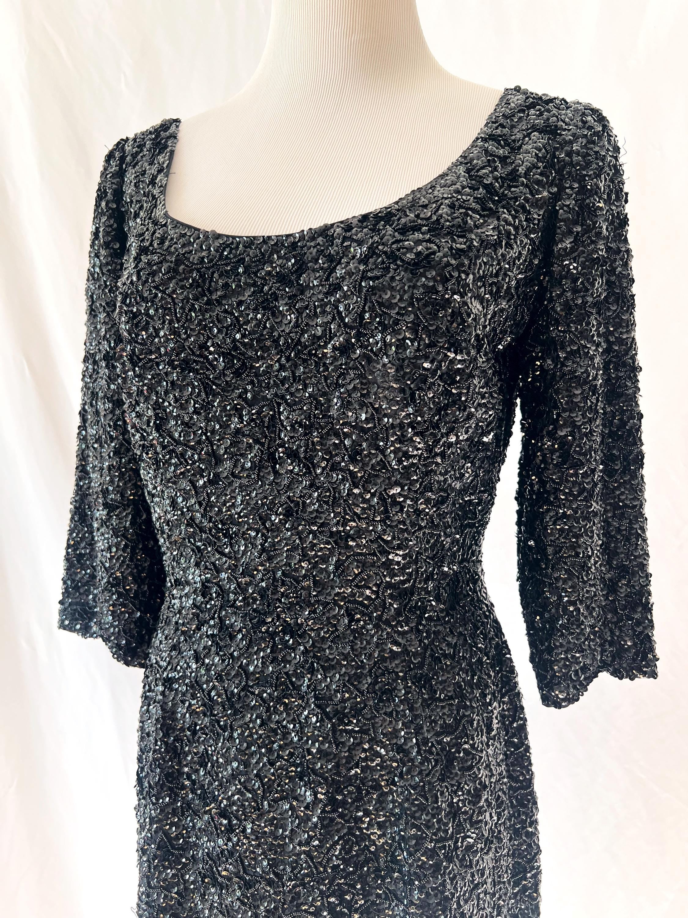 1960s vintage sequin black wiggle dress Gene Shelly Medium