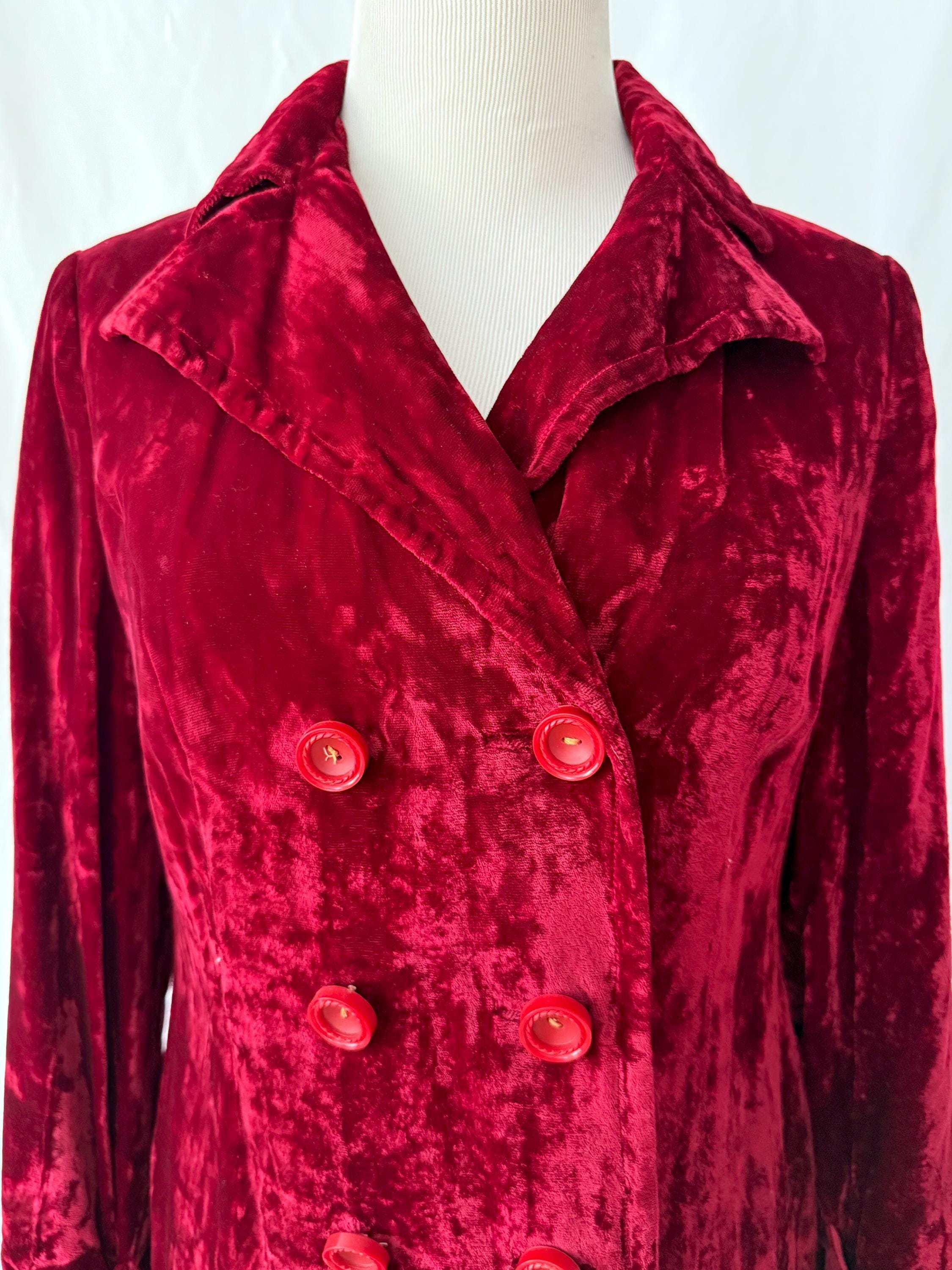vintage red crushed velvet jacket small