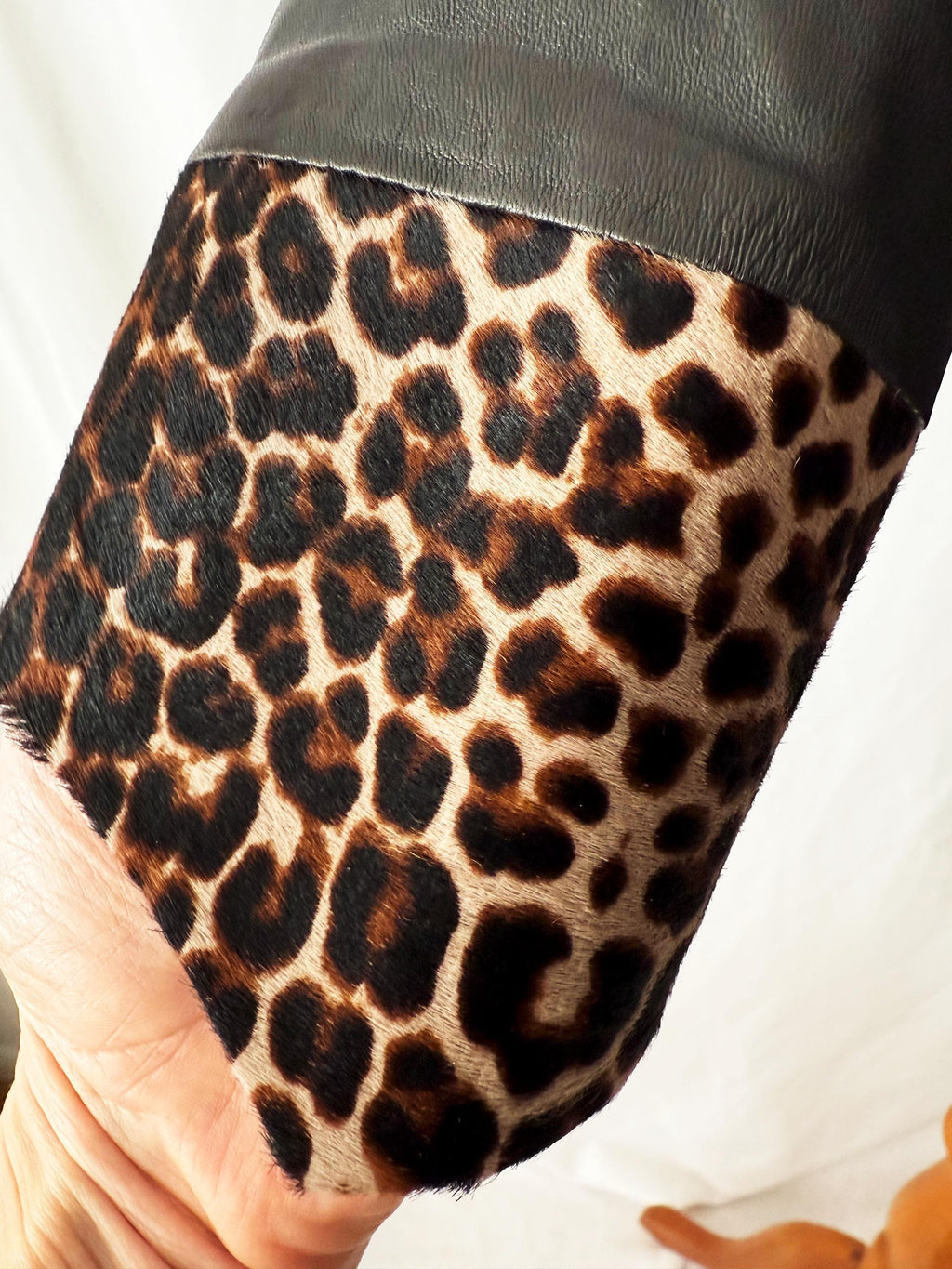 vintage black leather blazer jacket with snake skin trim