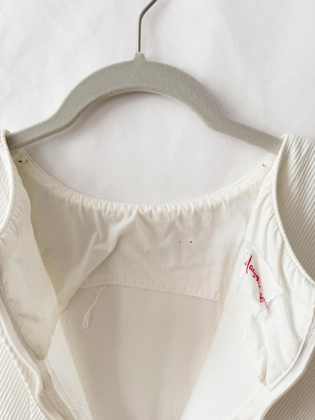 Maggi Stover 1960s White Cotton Sheath Dress with Embroidery XS