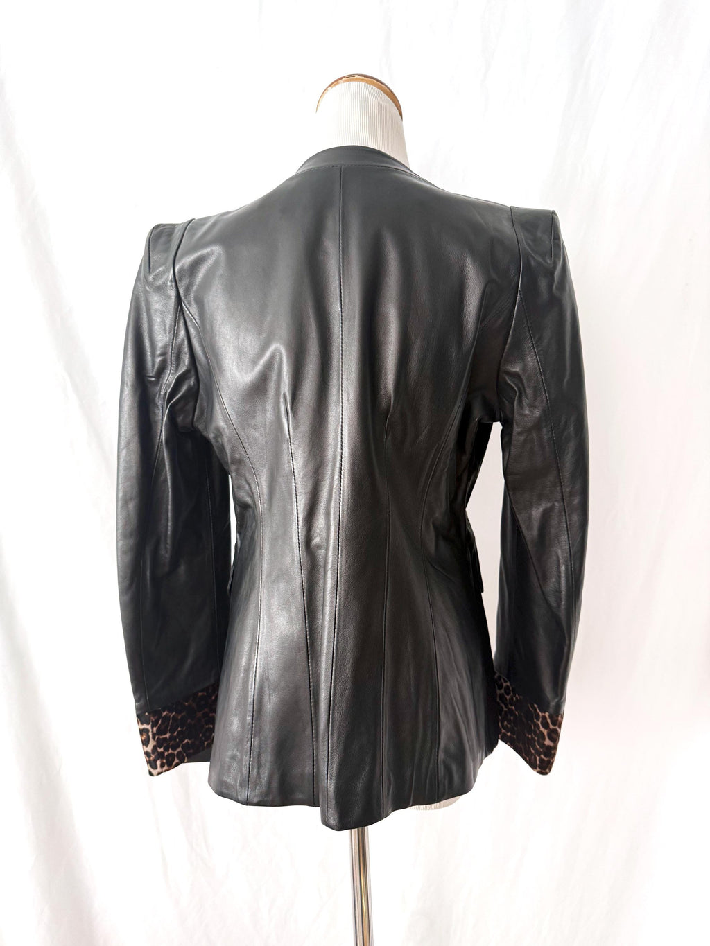 vintage black leather blazer jacket with snake skin trim