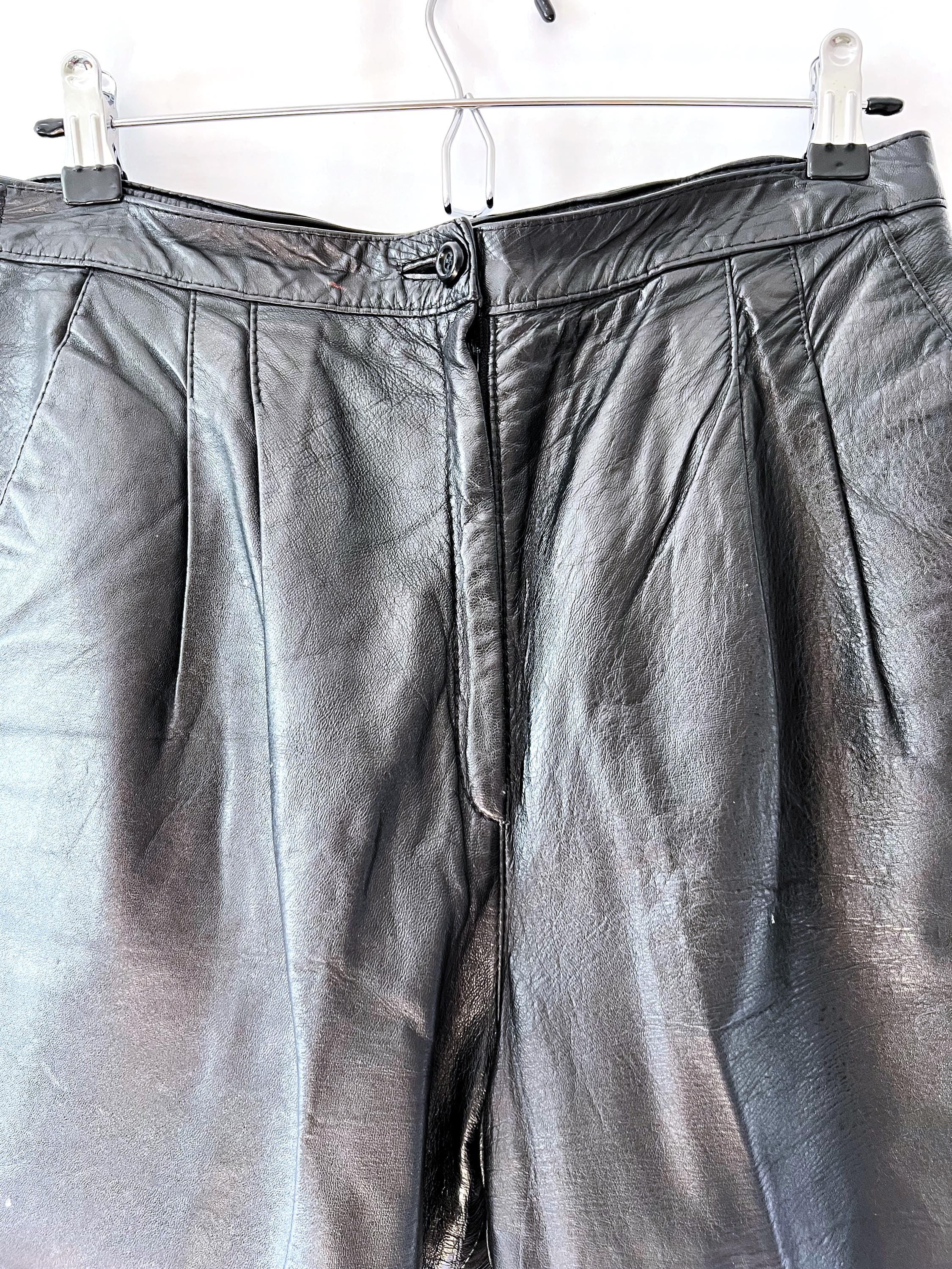 1980s vintage black leather pants medium / large