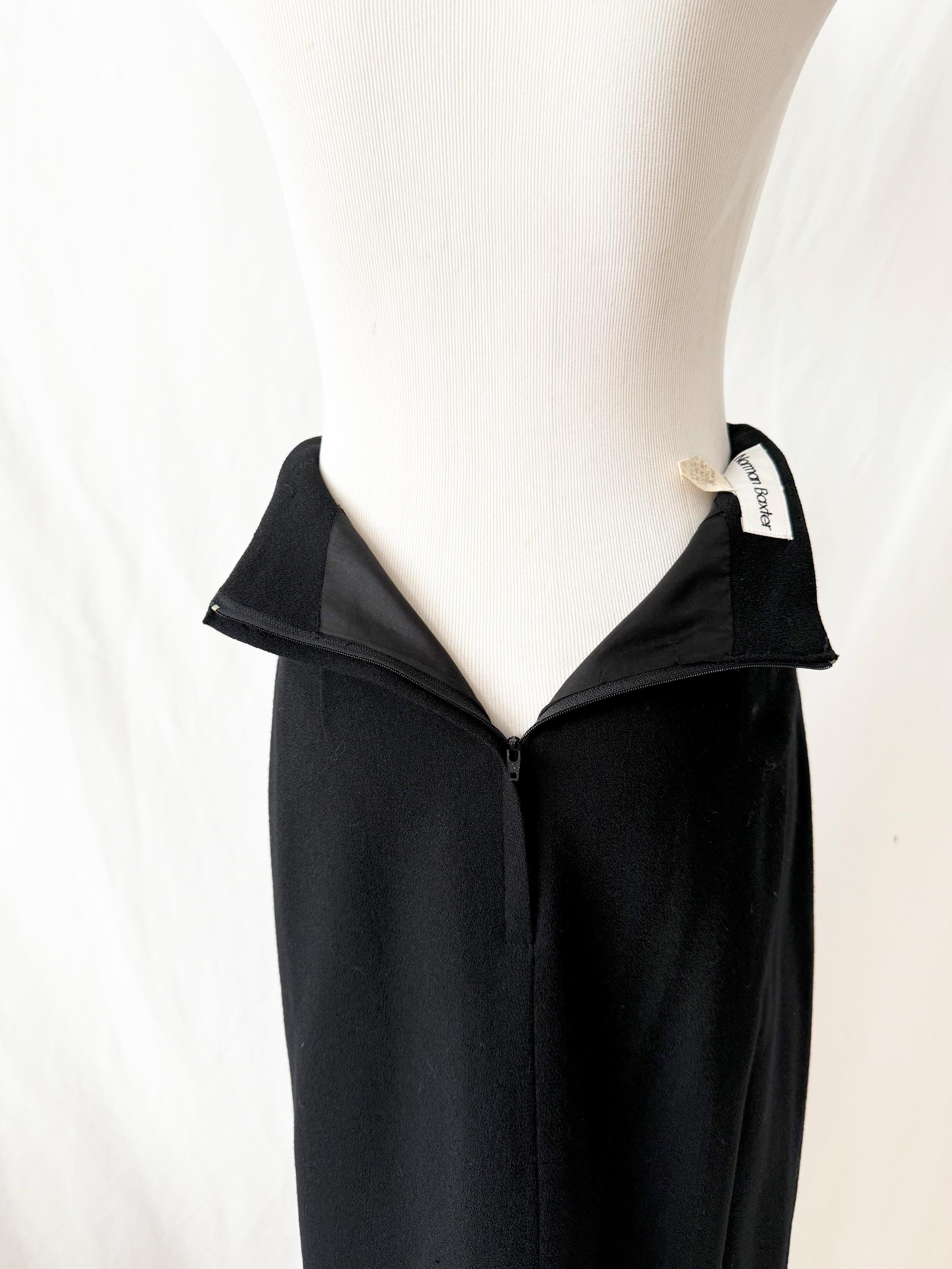 Vintage Norman Baxter Black Wool Pencil Skirt with Slit Size 6