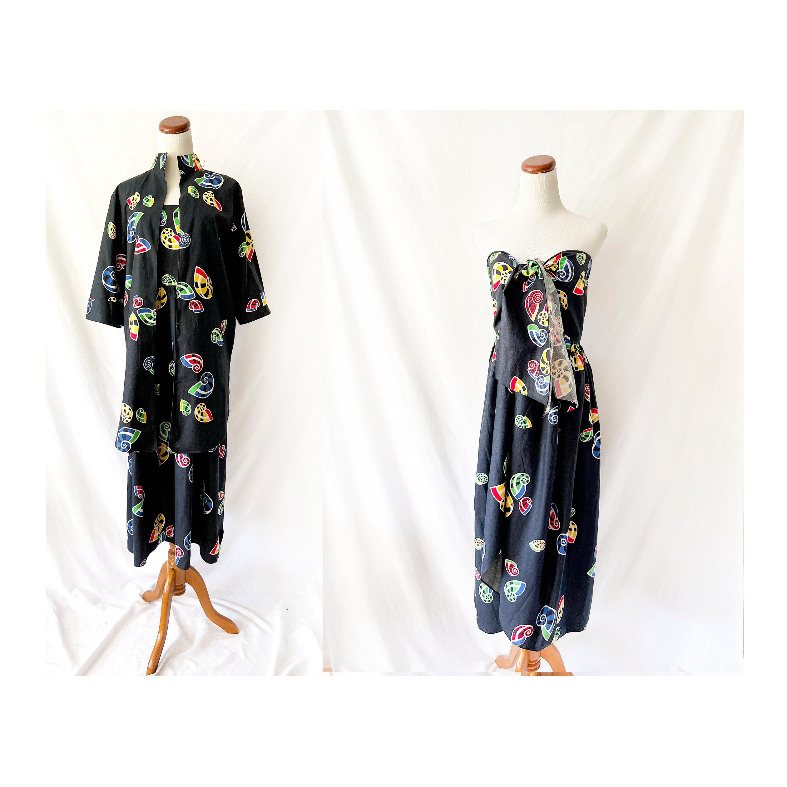 vintage strapless dress and over shirt seashells cotton set michalle vollbrach medium