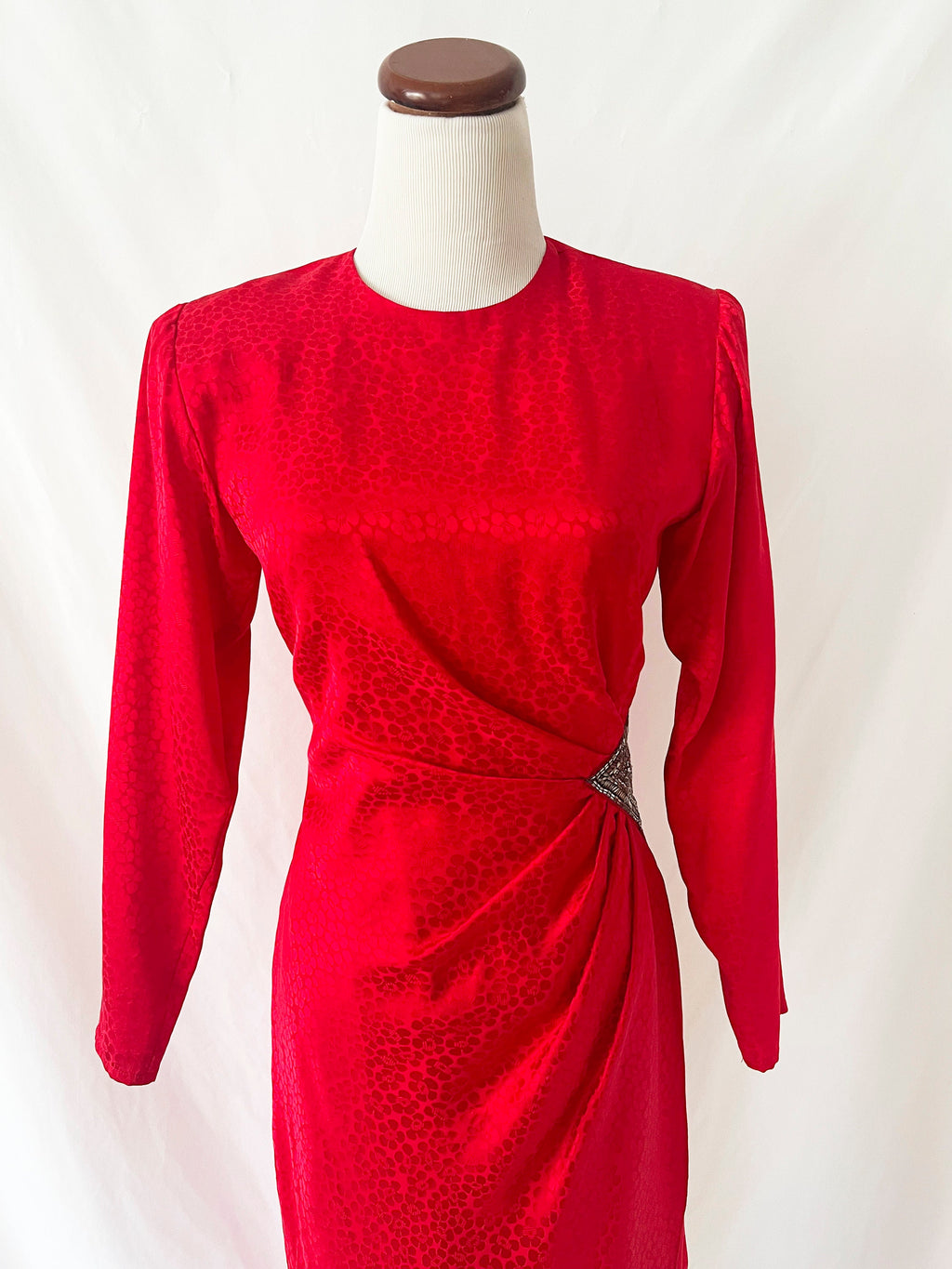 1980s vintage red silk dress with sequin waist argenti small