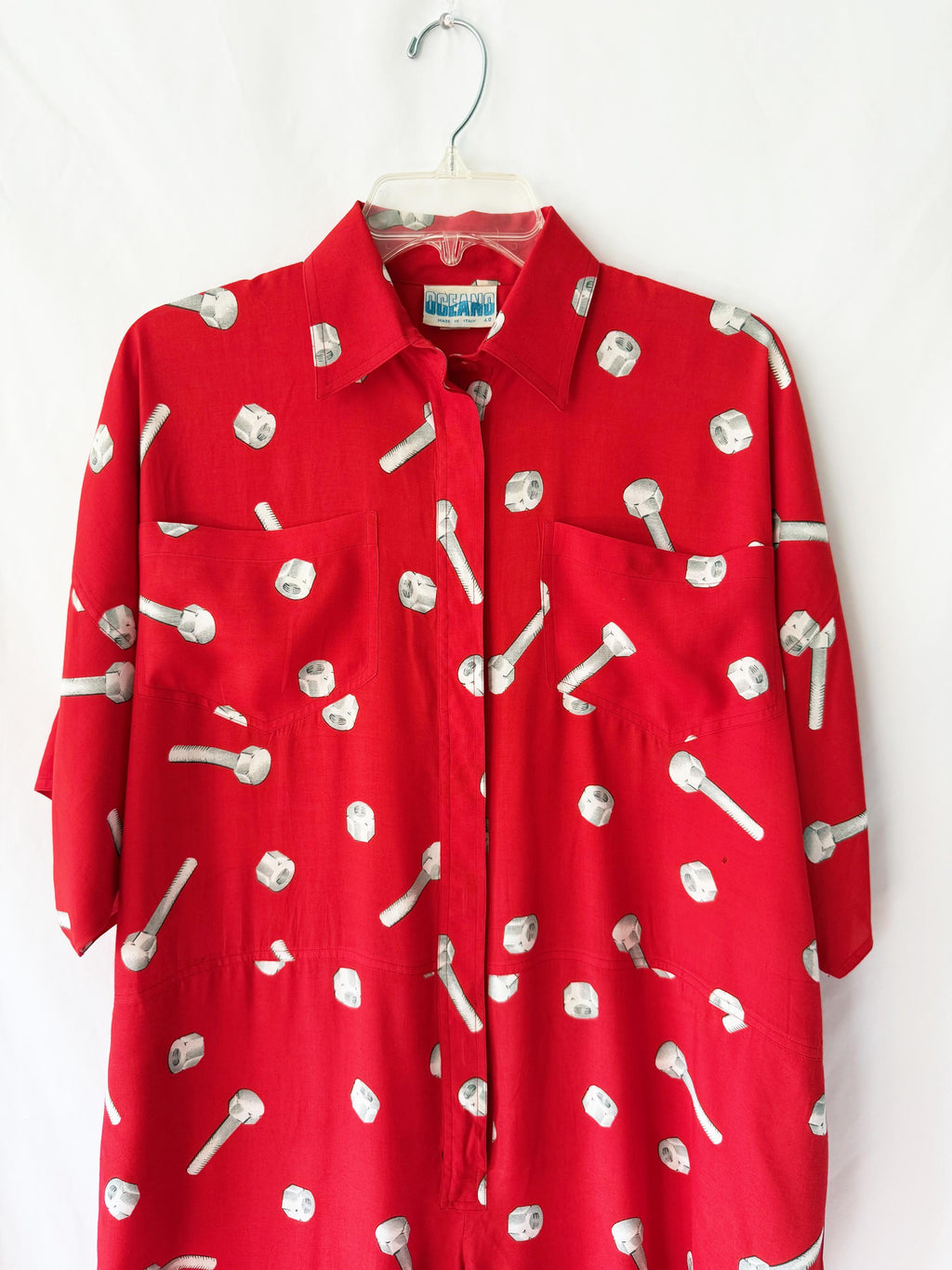 Italian Vintage 90’s Jumpsuit by Oceano Red One Piece Screws and Bolts - OSFM