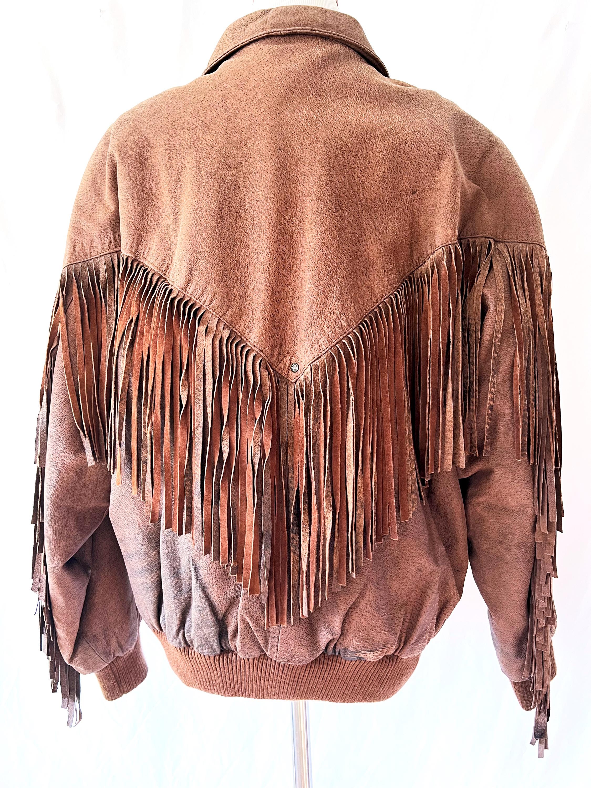 Vintage 1980s fringe leather jacket Foxrun Large