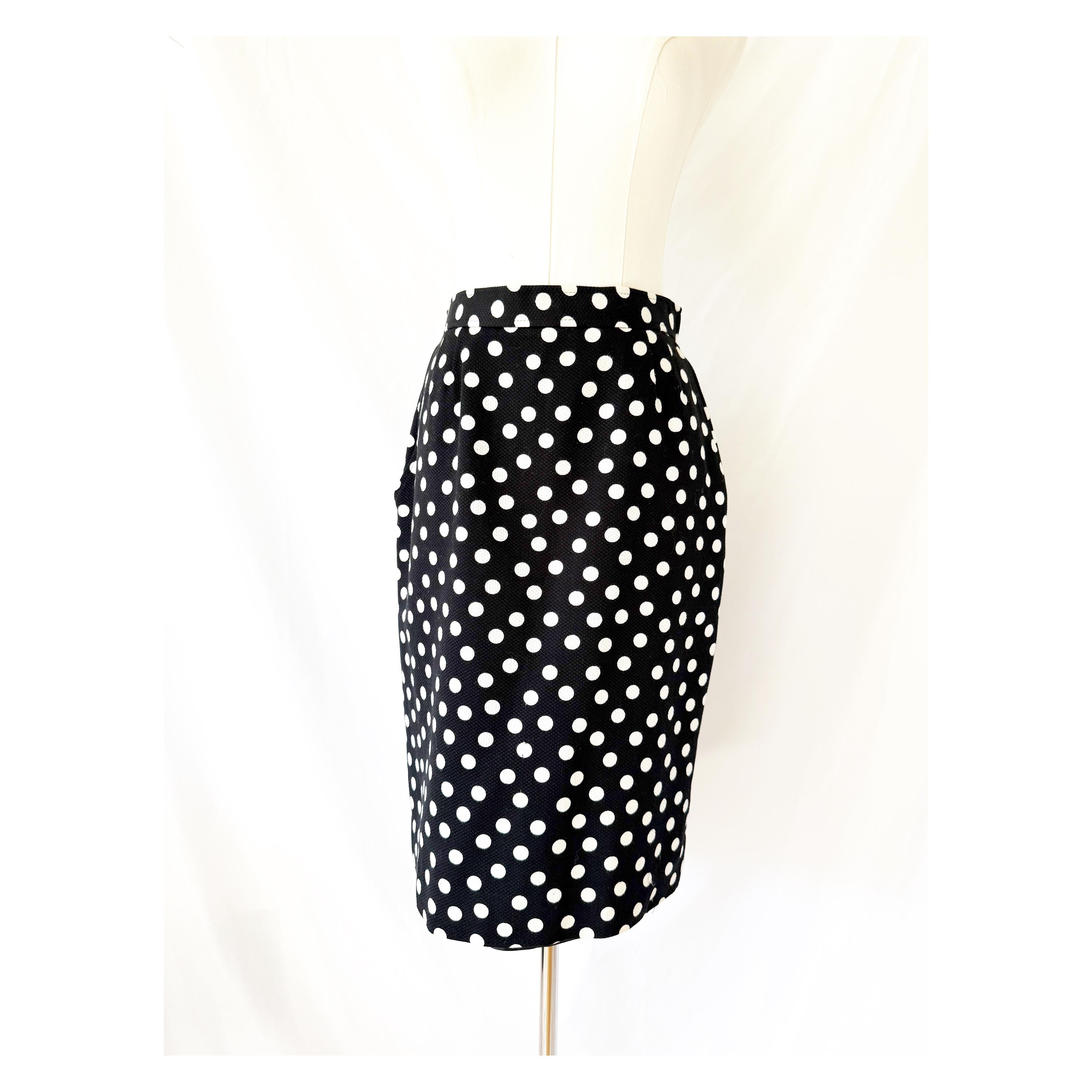 Vintage Evan Picone Black & White Polka Dot Pencil Skirt Pockets Size 8