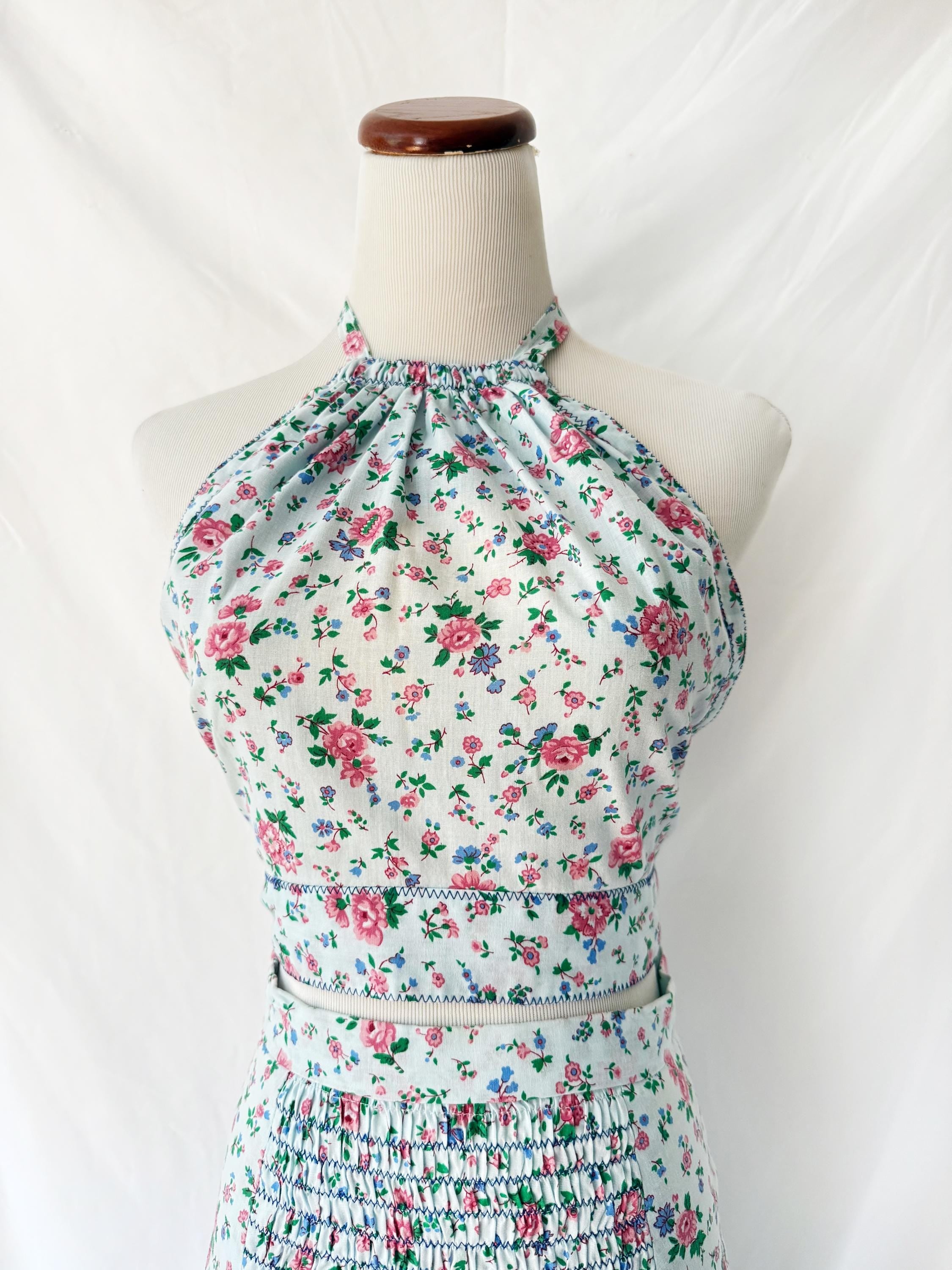 1960s Floral Halter Top Maxi Skirt Set: Vintage Corky Craig Festival Outfit
