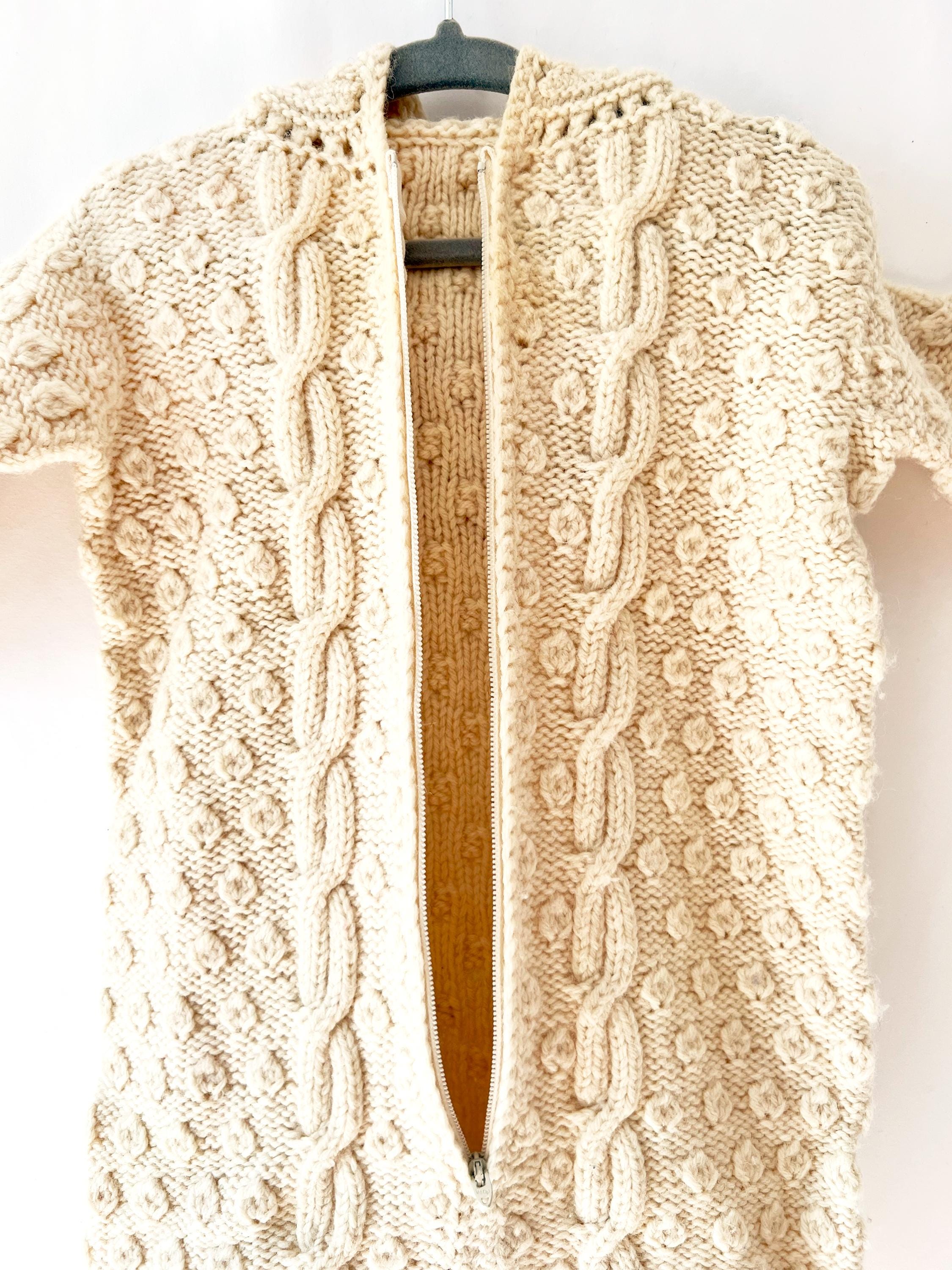 Vintage Knit Ivory Baby Bunting Sweater 0-6 months / wool sleeping bag for babies