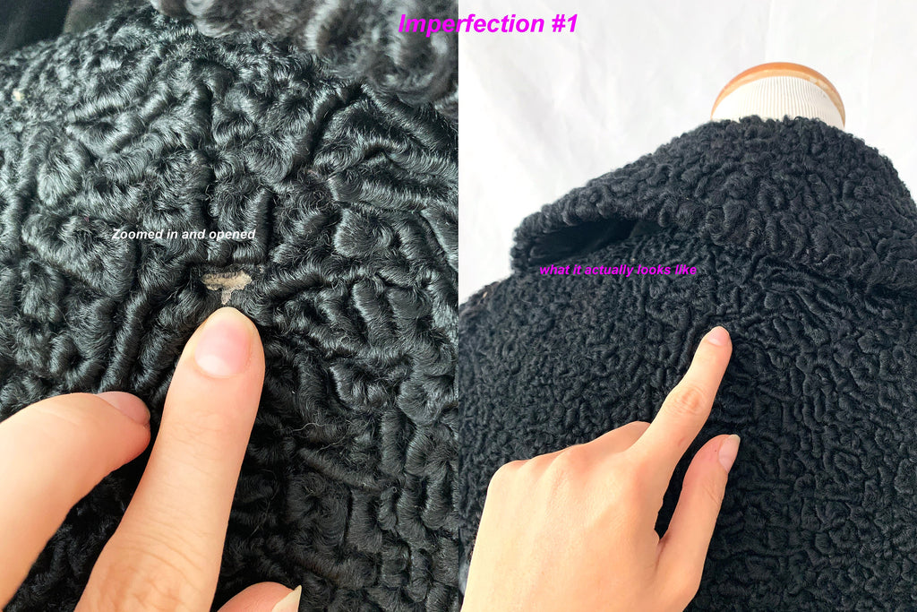 Vintage 70s Black Leather & Lamb Fur Belted Jacket - Small