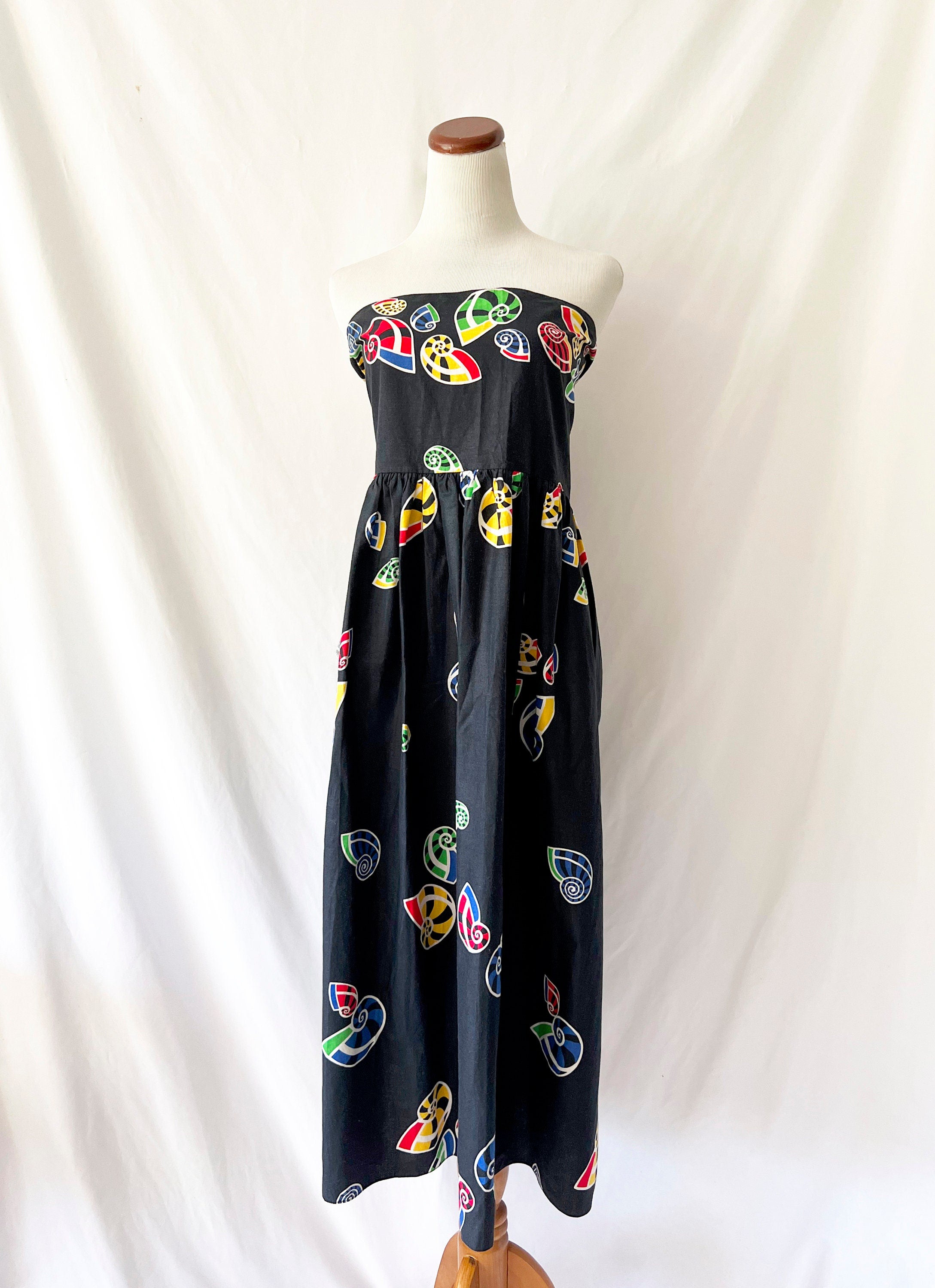 vintage strapless dress and over shirt seashells cotton set michalle vollbrach medium