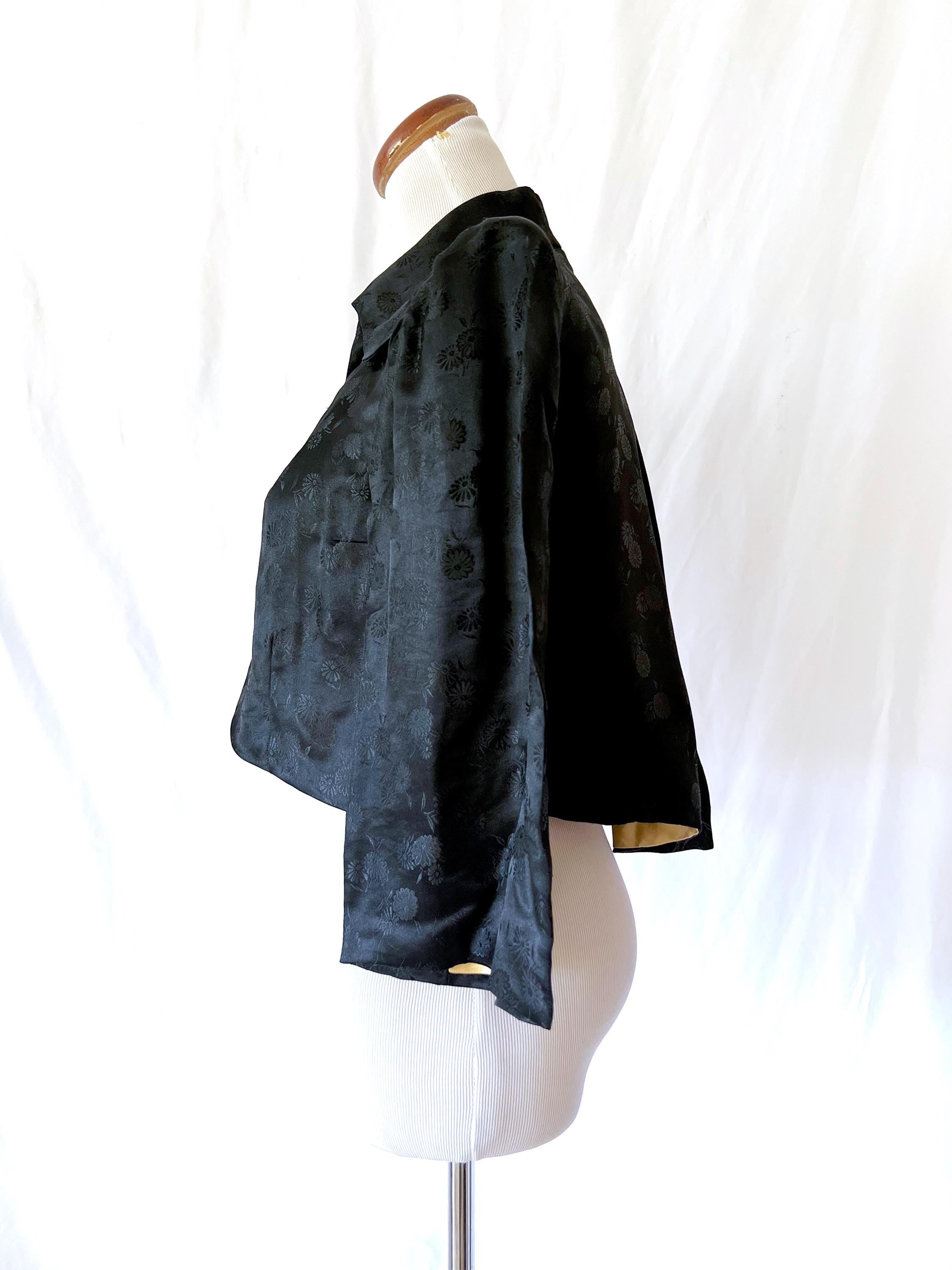 vintage 1940s black silk jacket cropped made in hong kong small