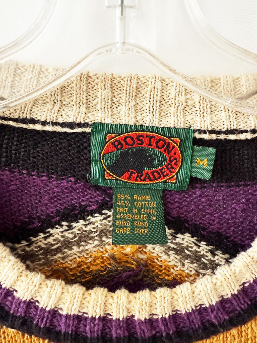 Vintage 90s Knit Sweater: Boston Trader Cotton Ramie Geometric Jumper