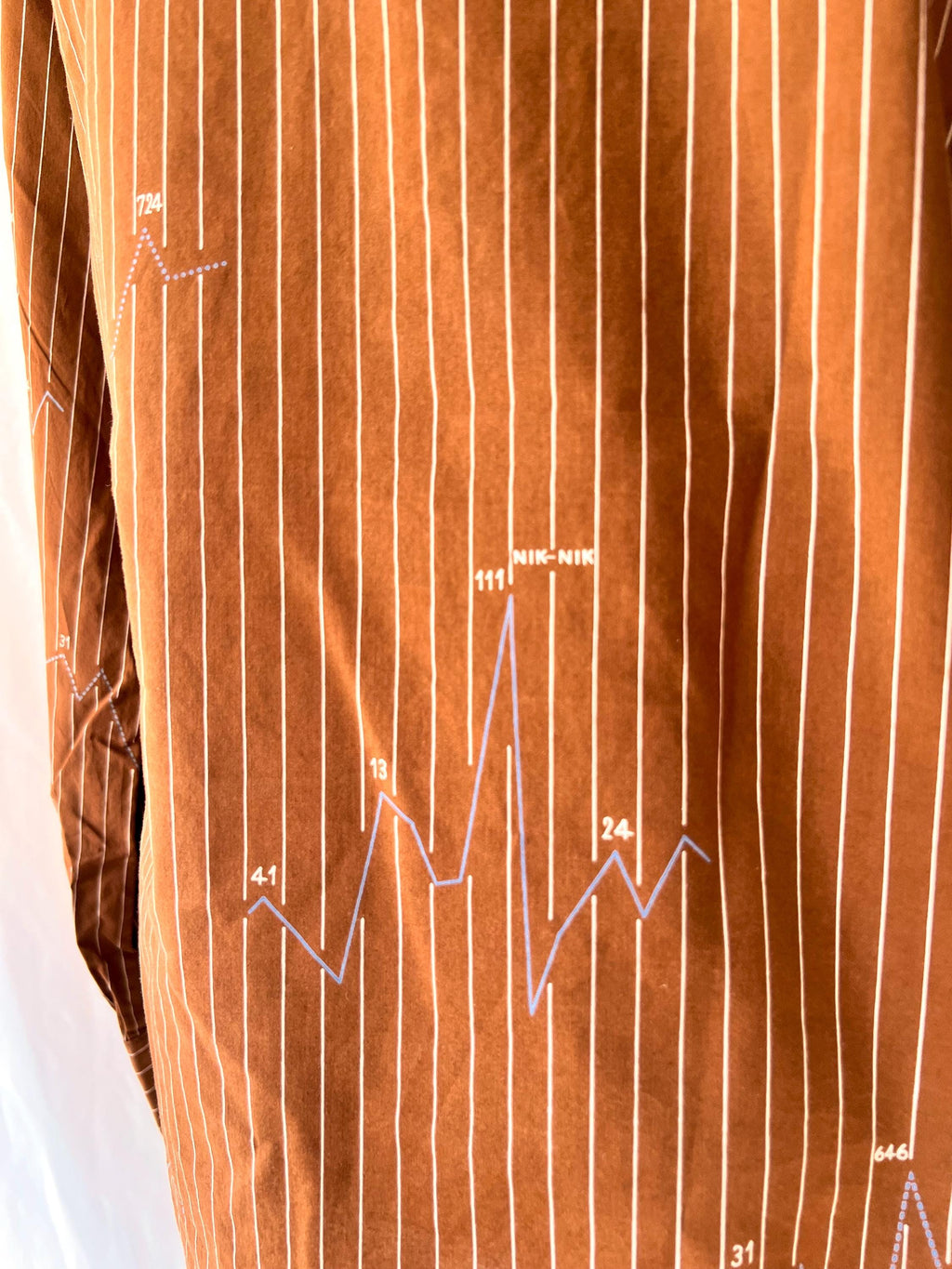 1970's Nik Nik Math Graph Half Button-down Shirt Brown Striped Blouse Small
